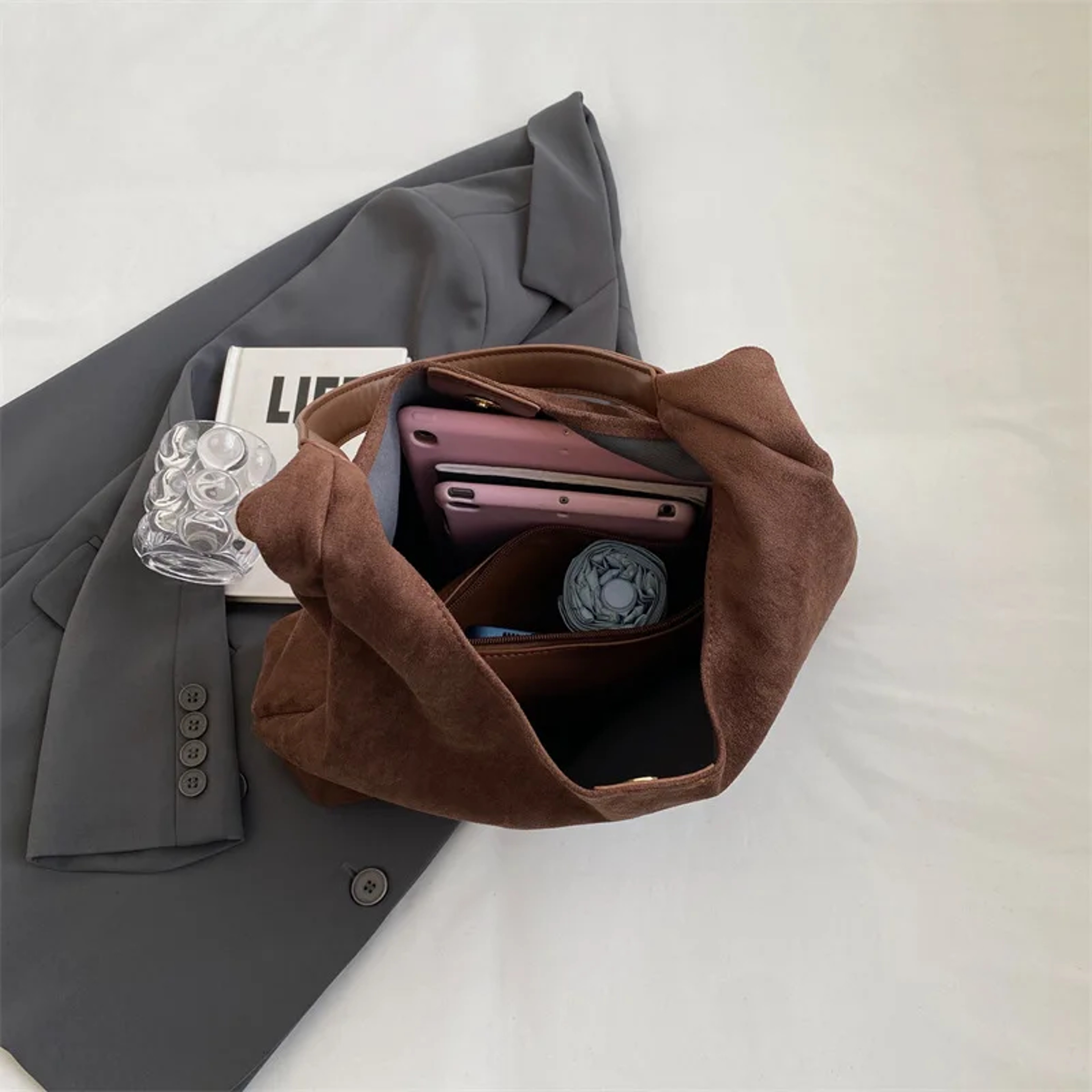 Autumn And Winter Vintage Womens Bag Retro Suede Shoulder Bag Large Capacity Solid Color Casual Com 2