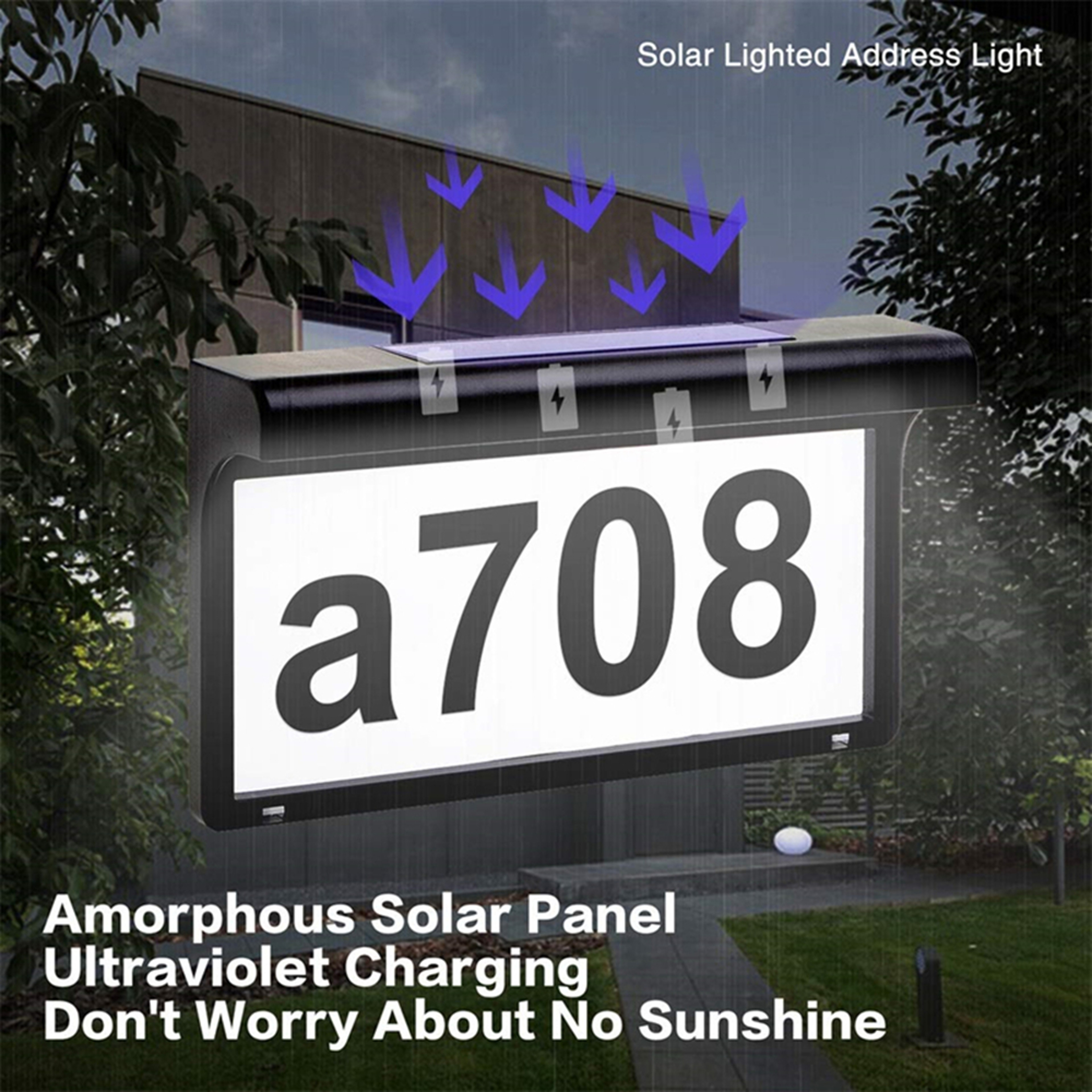 Waterproof Outdoor Wall Light, LED Solar House Number Light, Wireless Sunpower Garden Lamp, Decorative Address Sign – view 2