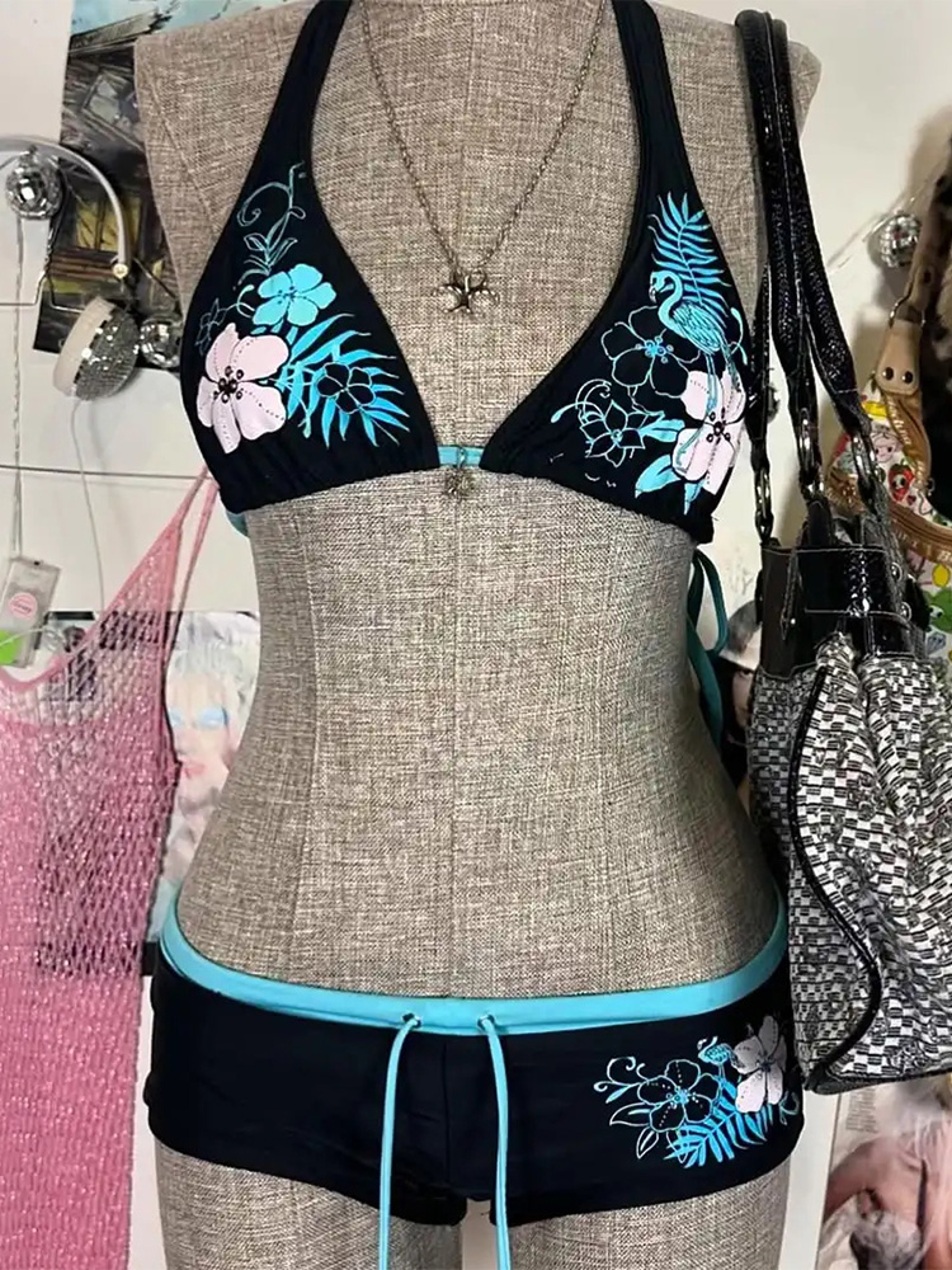 Sexy Womens Bathing Bikini Vintage Flower Print Halter Swimwear High Street Beach Fashion Set 3