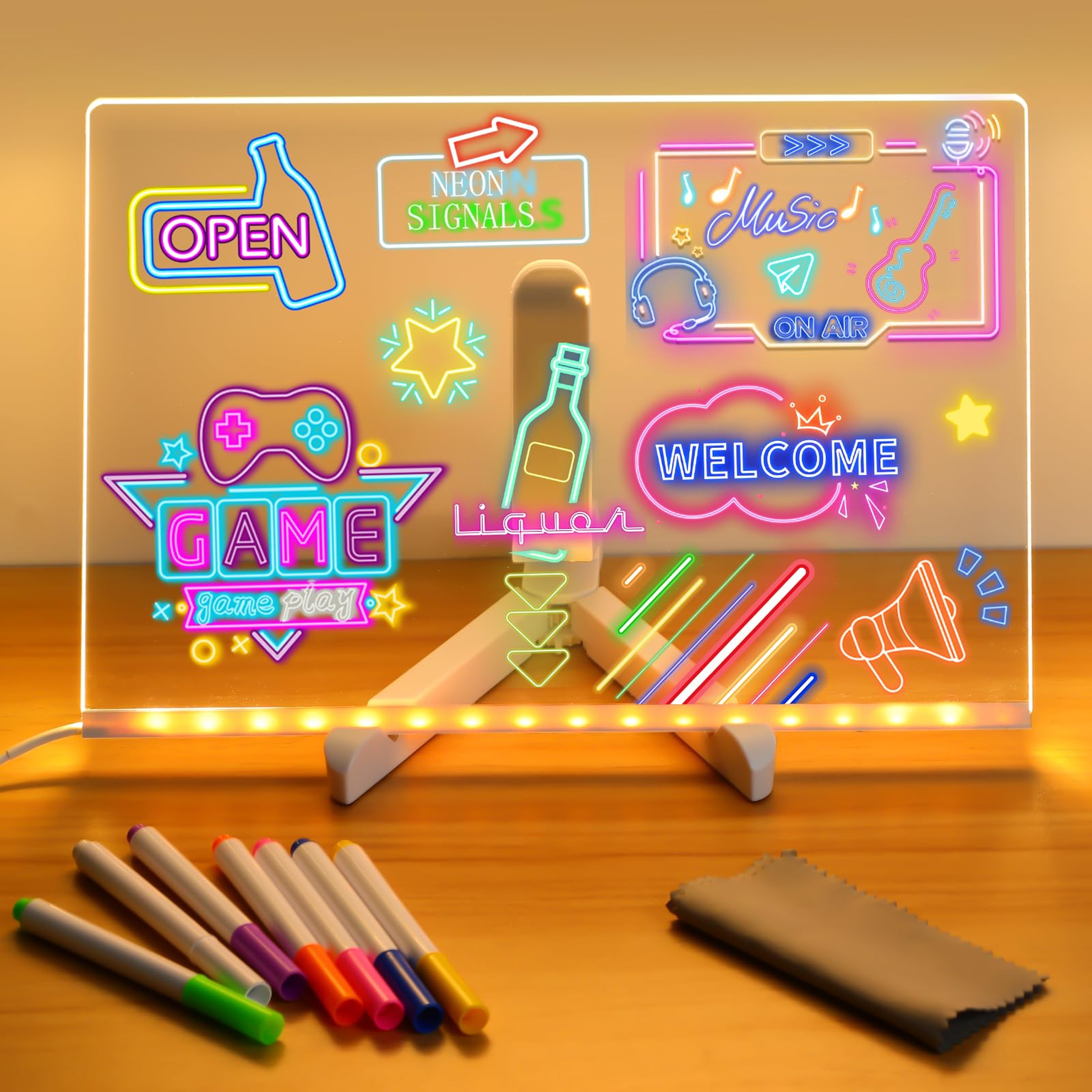 LED Note Board With Night Light Colorful DIY Acrylic Message Board Childrens Drawing Board Kids Bir