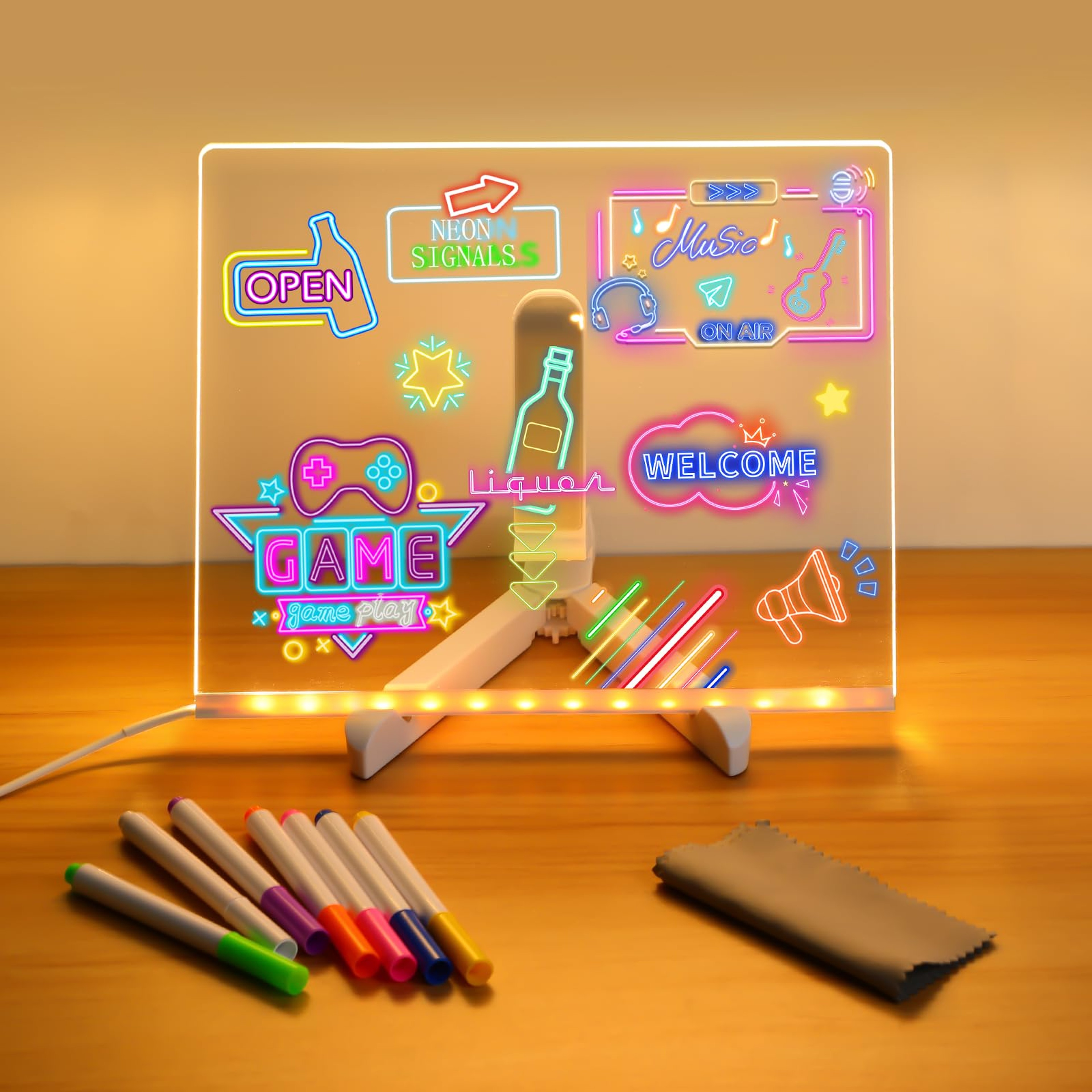 LED Note Board With Night Light Colorful DIY Acrylic Message Board Childrens Drawing Board Kids Bir