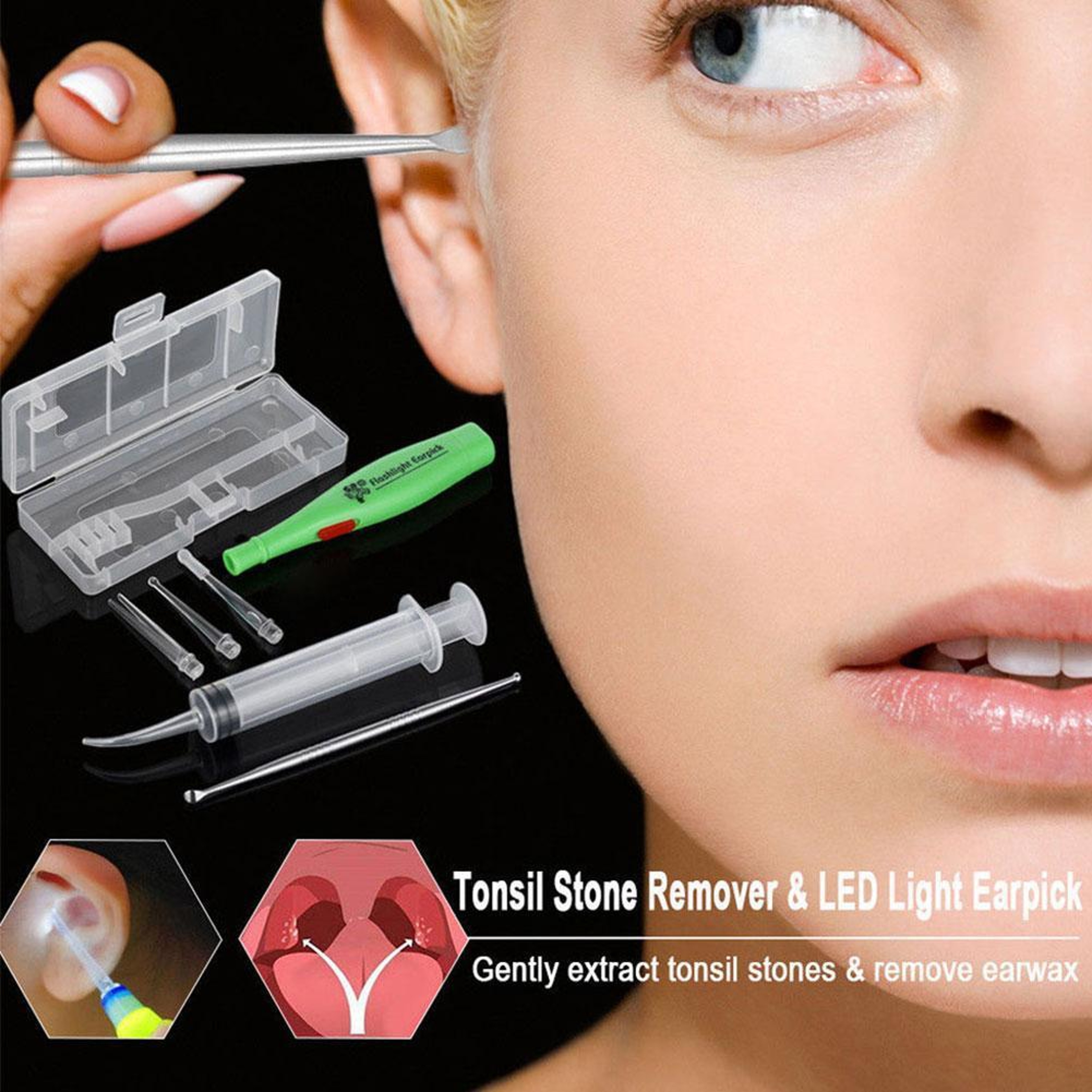 LED Light Tonsil Stone Remover Tool Steel Earpick Earwax Remover Tips Ear Care Irrigator 1