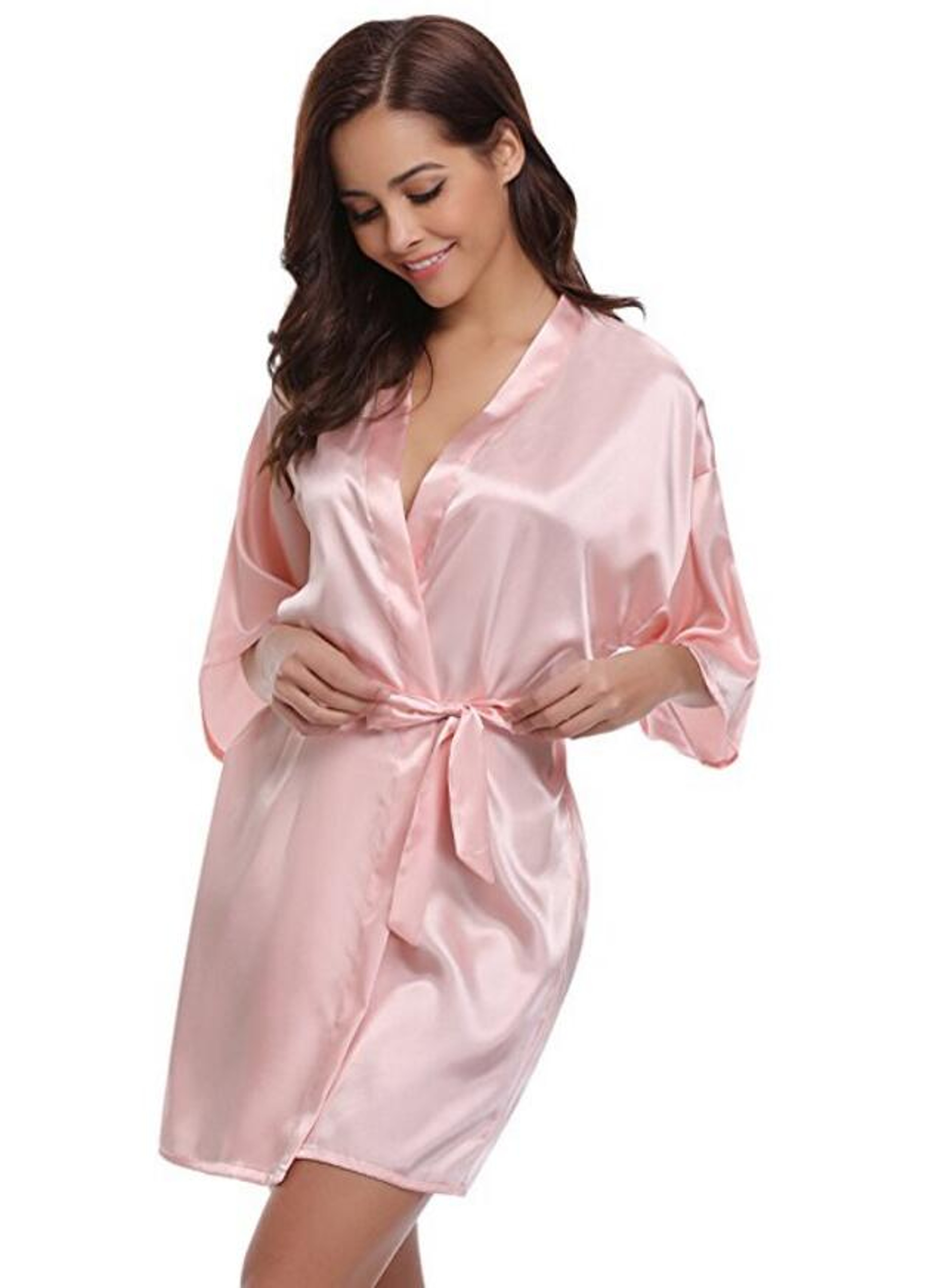 Women Silk Bridesmaid Robes Sexy Navy Blue Satin Kimono Bathrobe New Silk Robe Ladies Dressing Gown 3