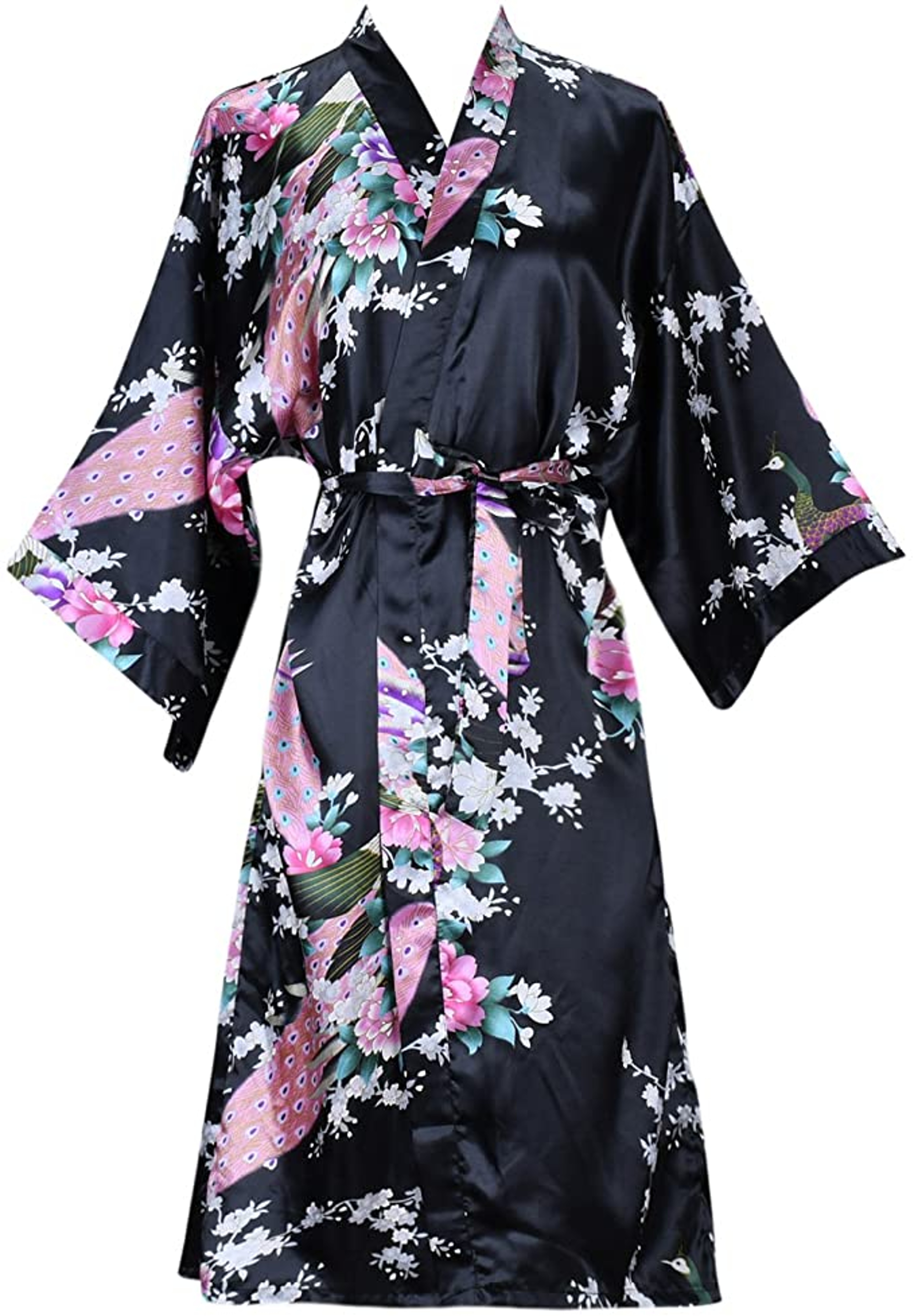 Bridesmaid Silk Satin Robe Wedding Floral Bathrobe Short Kimono Night Robe Womens Fashion Dressing  4