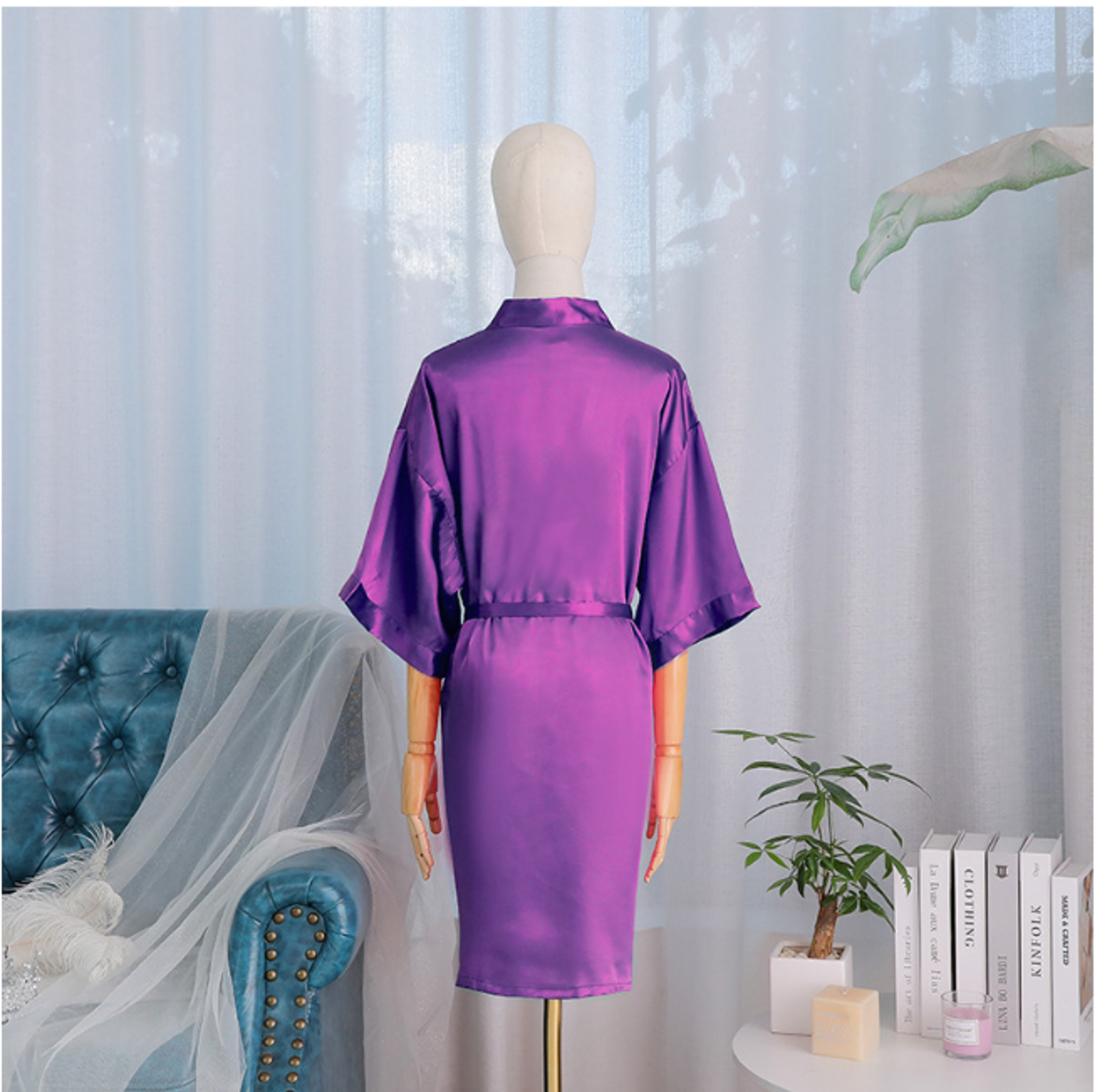 Silk Satin Women Wedding White Bride Robe Sleeve Morning Gown Loose Nightgown Kimono Bathrobe Sleep 1