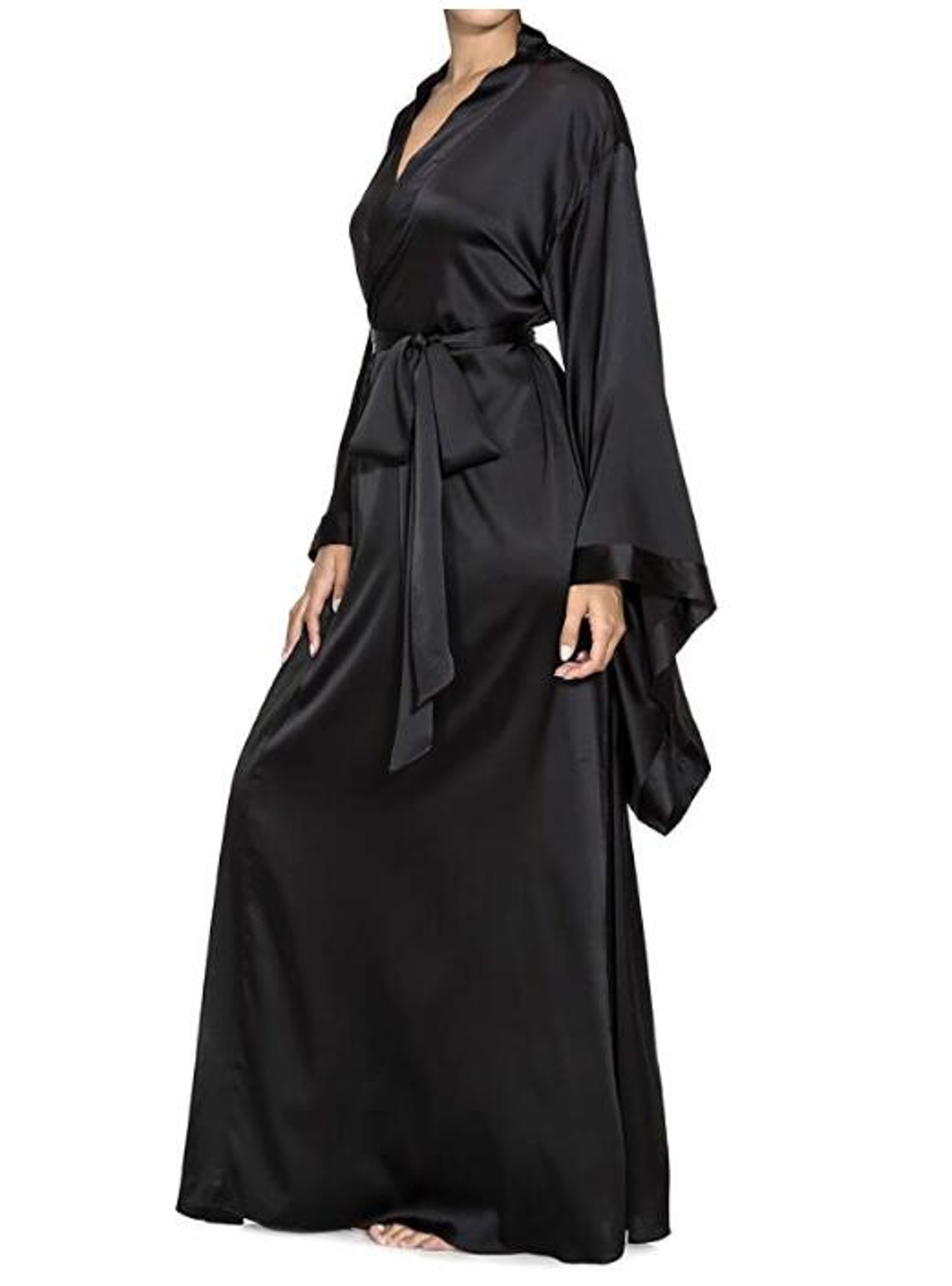 Women Solid Robes Black Red Long Sleeve Nightgown Spring Lace Silk Satin Sleepwear Female Bathrobe  4