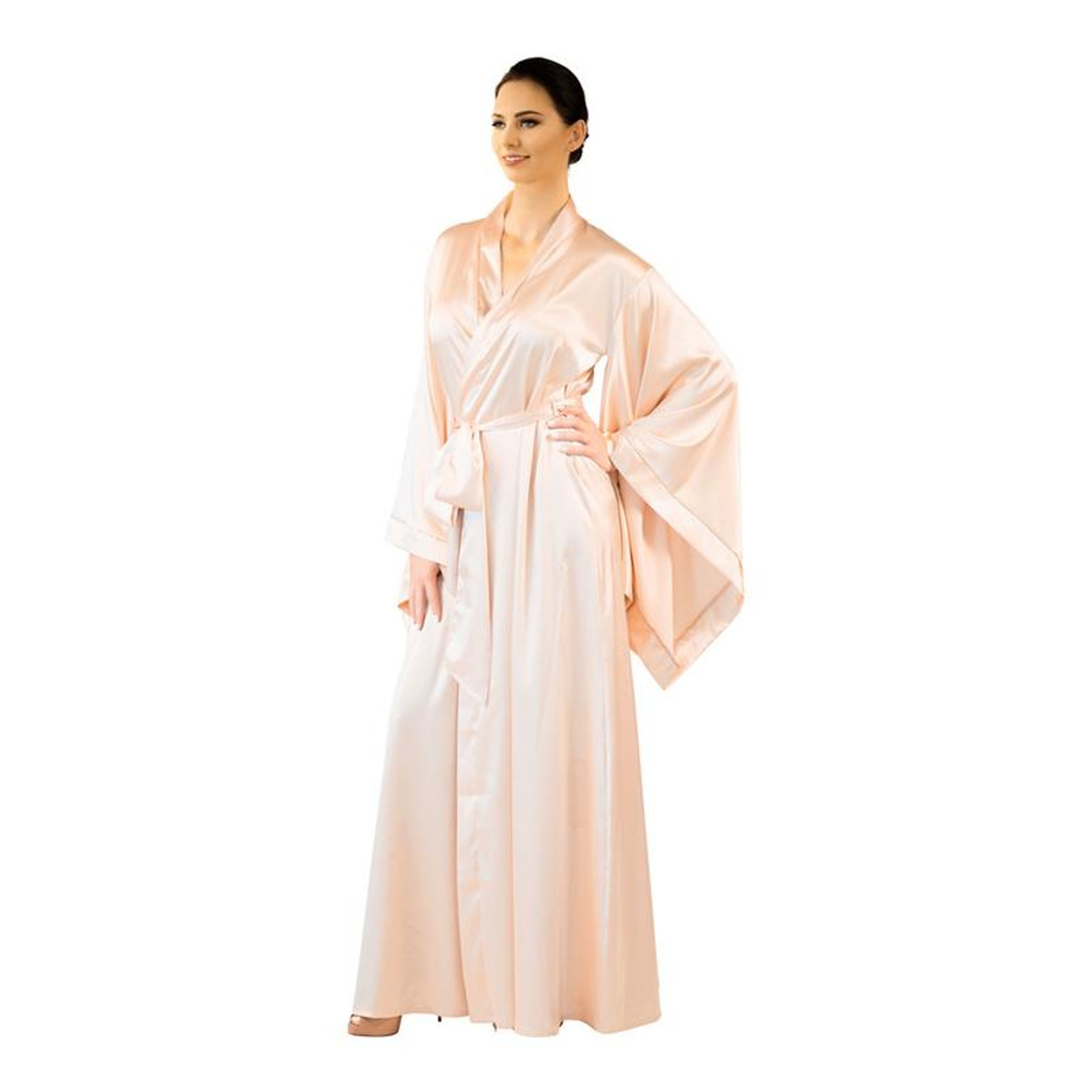 Women Solid Robes Black Red Long Sleeve Nightgown Spring Lace Silk Satin Sleepwear Female Bathrobe  2