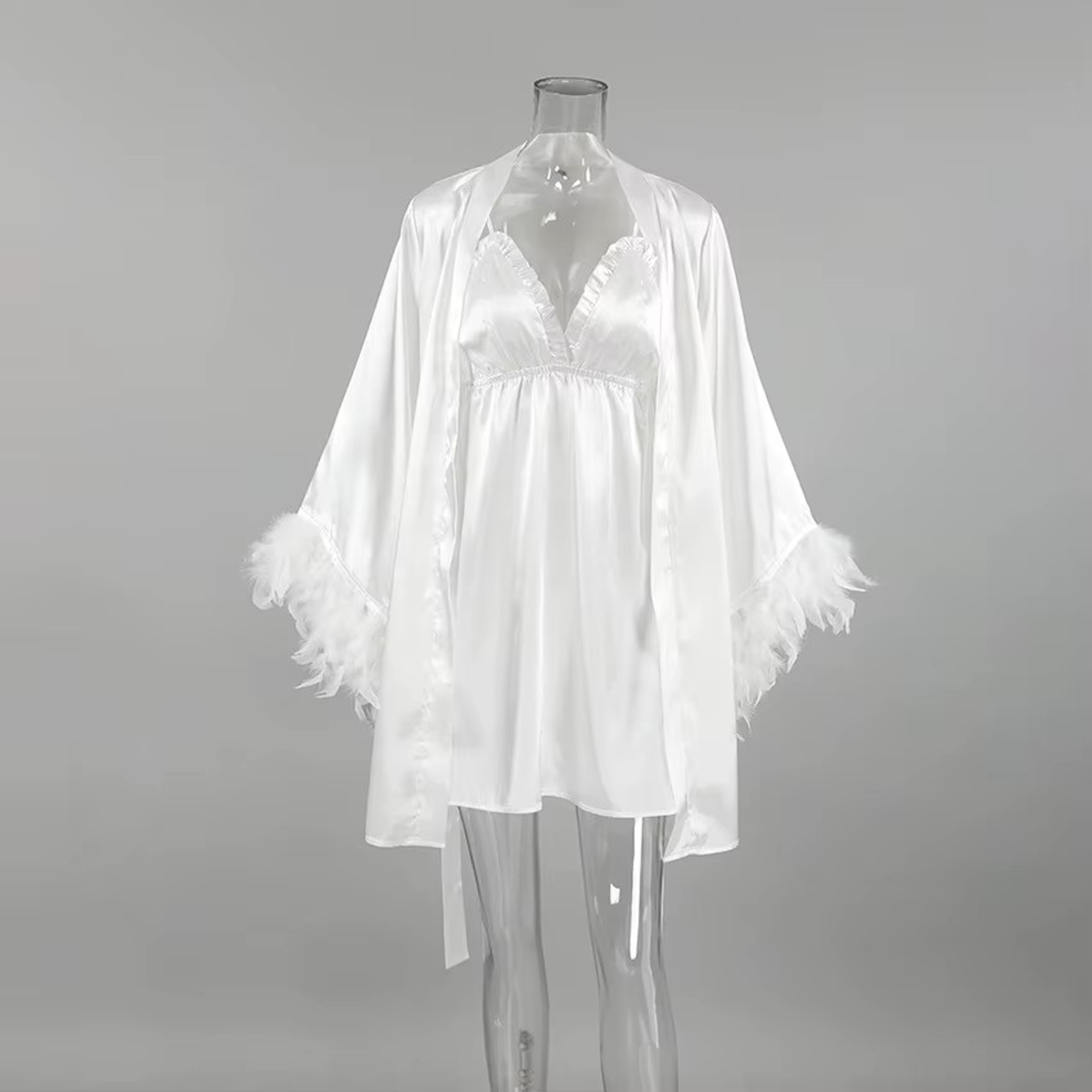Elegant Wedding Bride Robe Sexy Rayon Morning Gown Feather Kimono Bathrobe Sleepwear For Brides 2
