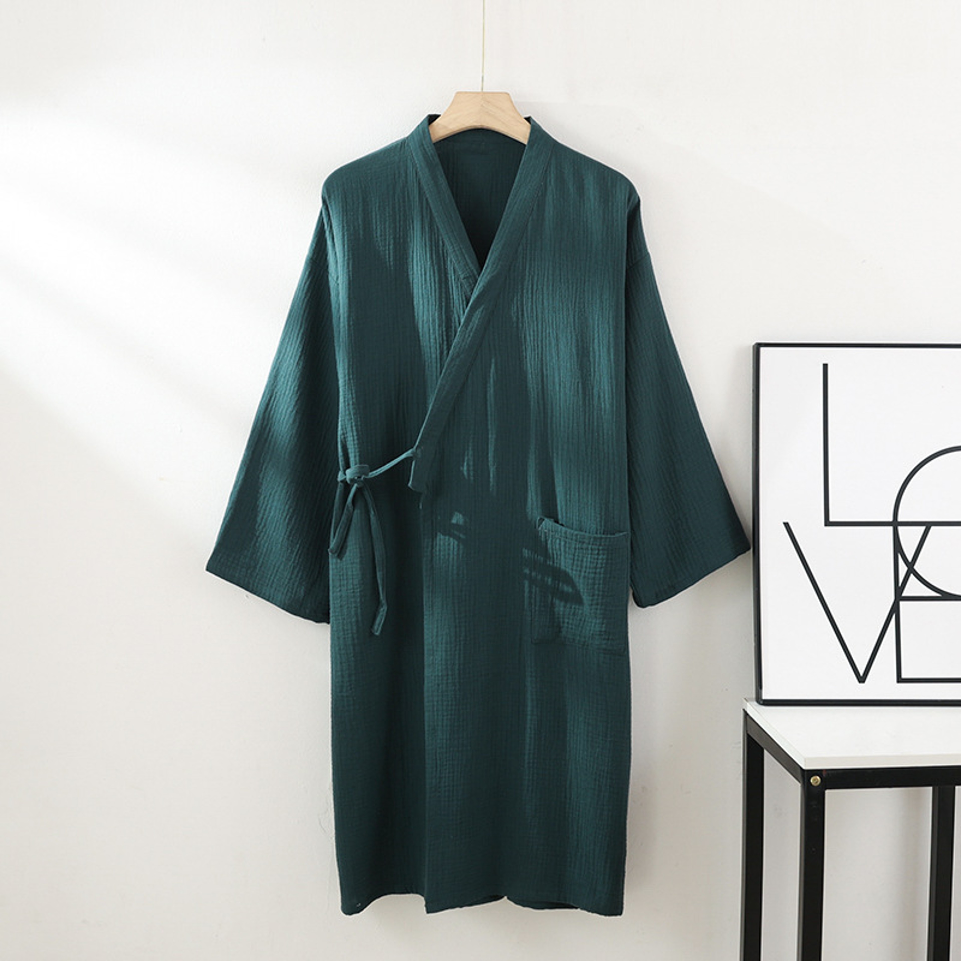 Mens And Womens Kimono Robes Sleepwear Cotton Yarn Bathrobe Tied Cardigan Thin Home Clothes Couple  6