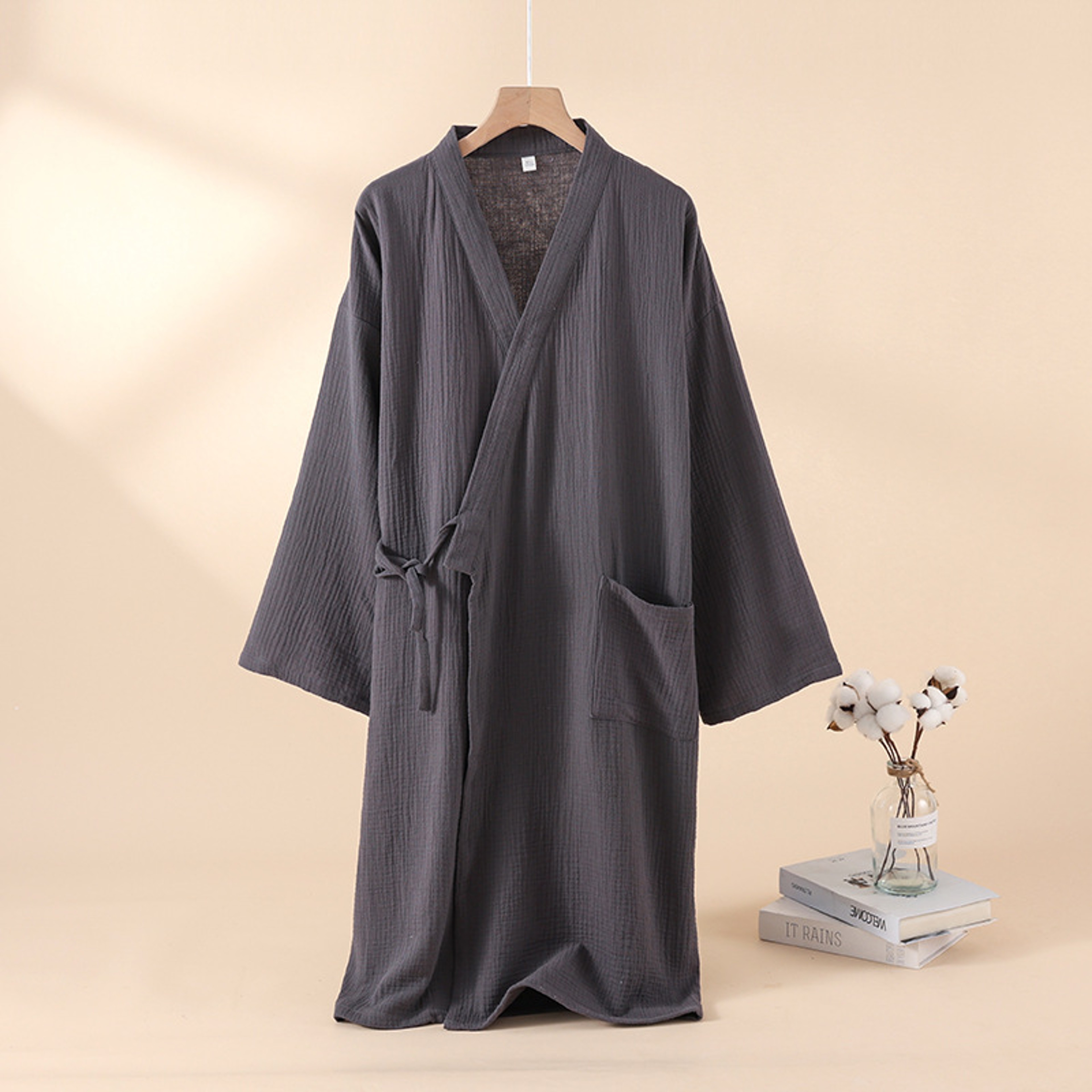Mens And Womens Kimono Robes Sleepwear Cotton Yarn Bathrobe Tied Cardigan Thin Home Clothes Couple  9