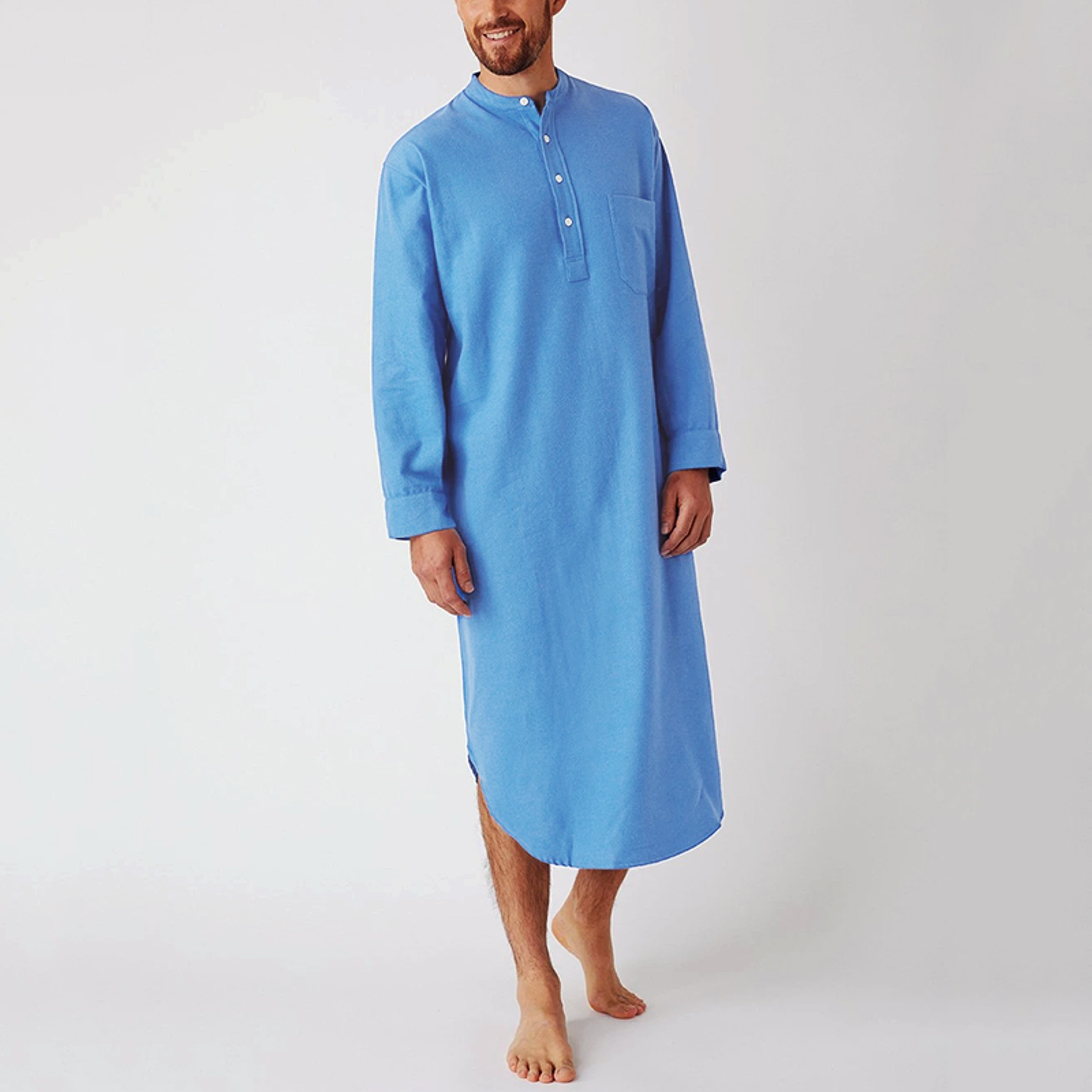 Fashionable Mens Buttondown Sleep Robes Solid Color Stand Collar Long Sleeve Nightgown Comfortable  1