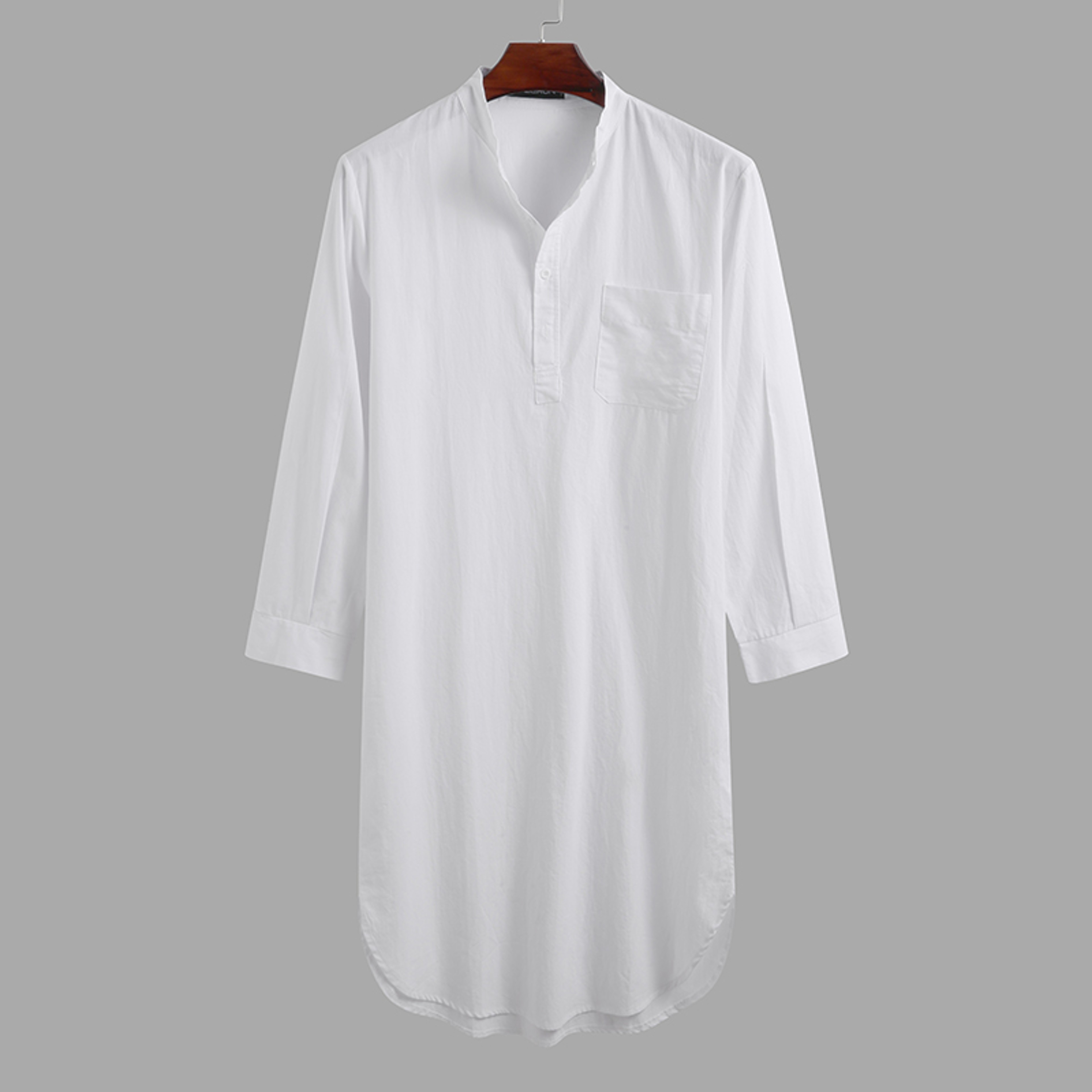 Fashionable Mens Buttondown Sleep Robes Solid Color Stand Collar Long Sleeve Nightgown Comfortable  9