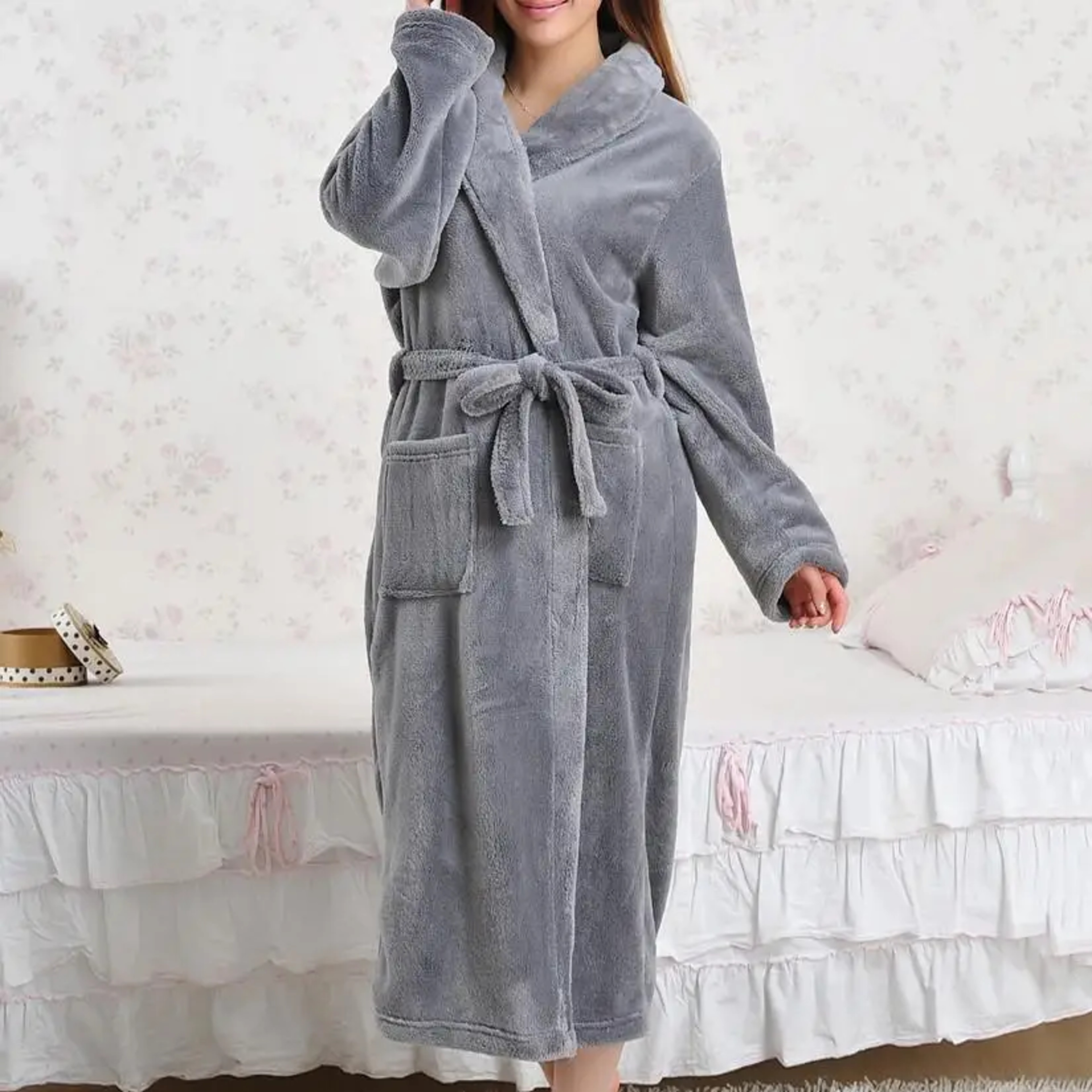 Winter Warm Flannel Gown Coral Fleece Long Robe Intimate Lingerie Cozy Casual Nightdress For Homewe 5