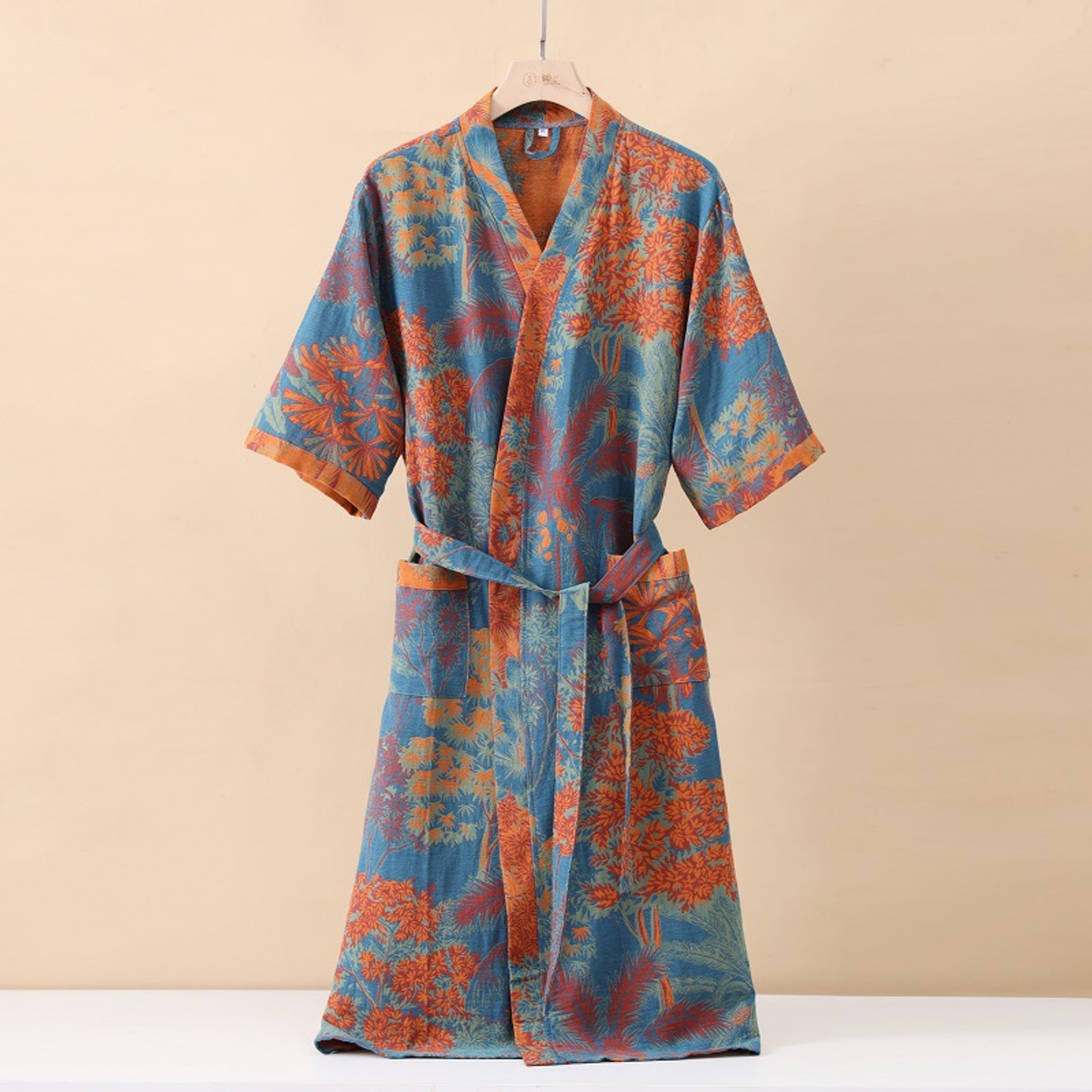 Lightweight Cotton Fashionable Printed Half Sleeve Bathrobe Quick Drying For Spring And Summer Abso 4