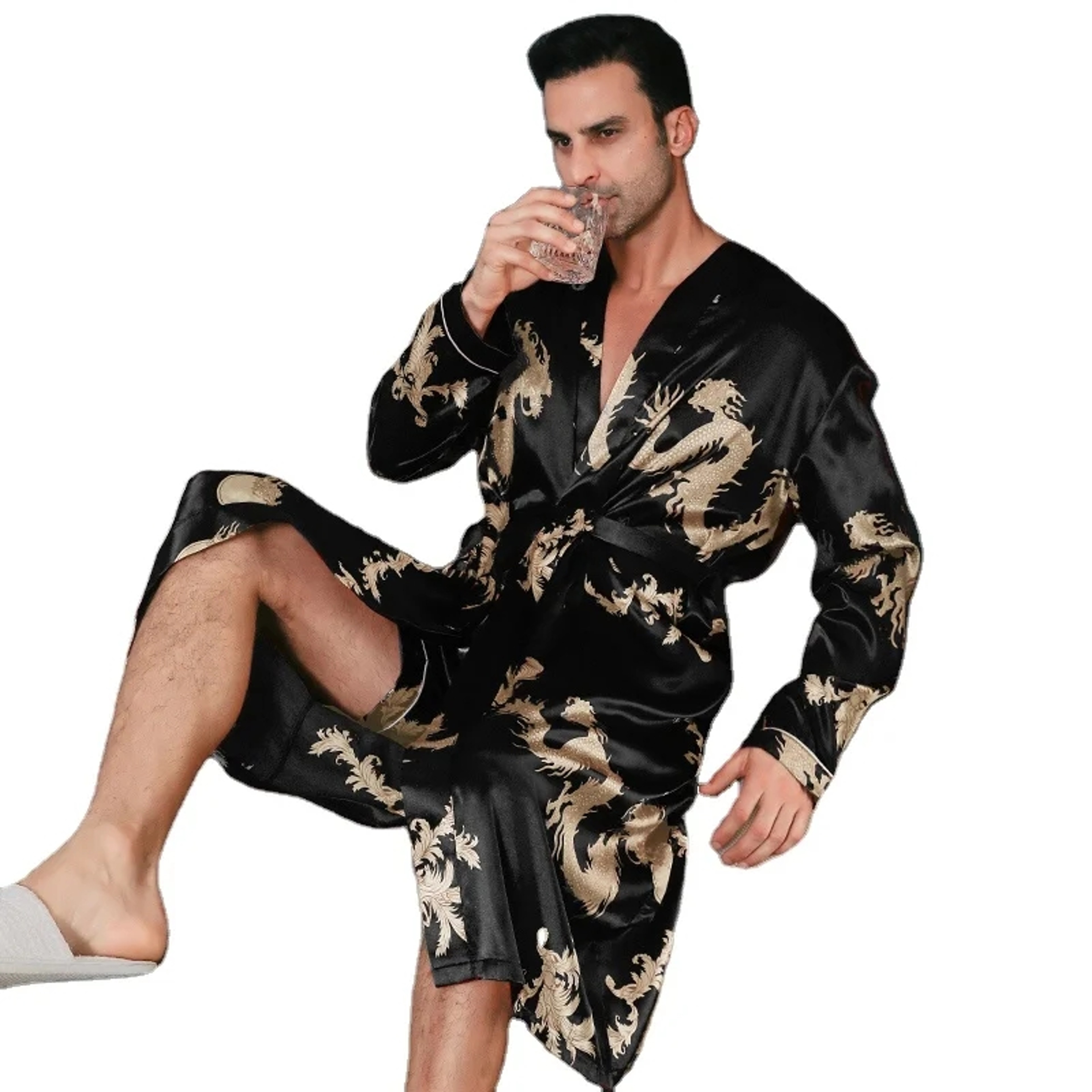 Oversized Men Pajamas Spring And Autumn Silk Bathrobes Long Sleeved Ice Silk Pajama Summer Home Clo 4