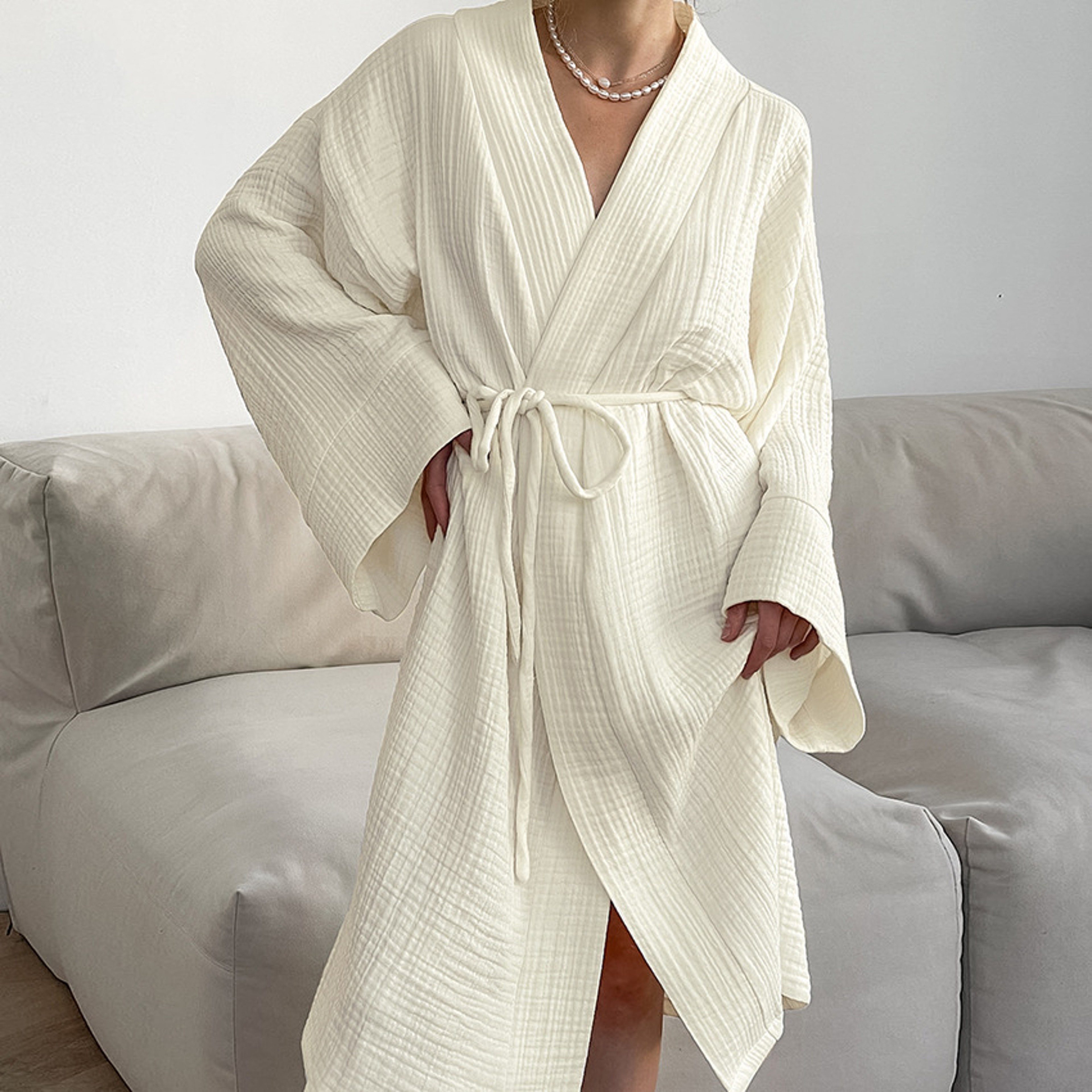 Cotton Womens Nightgown Gown Robe Spring Summer Long Sleeve Cardigan Gown Morning Pajamas For Home  1