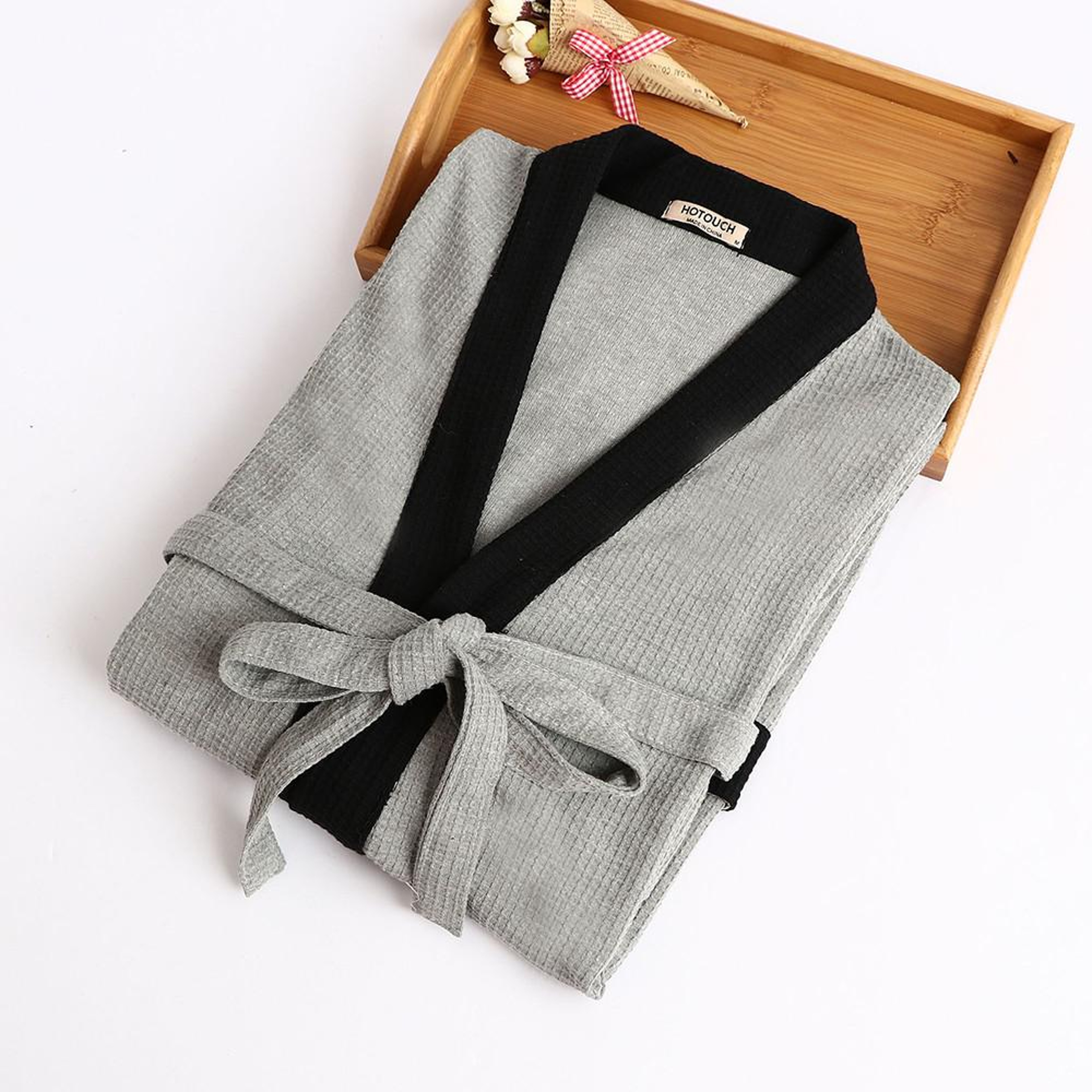 Black Cotton Waffle Men Bathrobe Gown Sleepwear Loose Casual Nightwear Sauna Spring Summer Home Wea 11