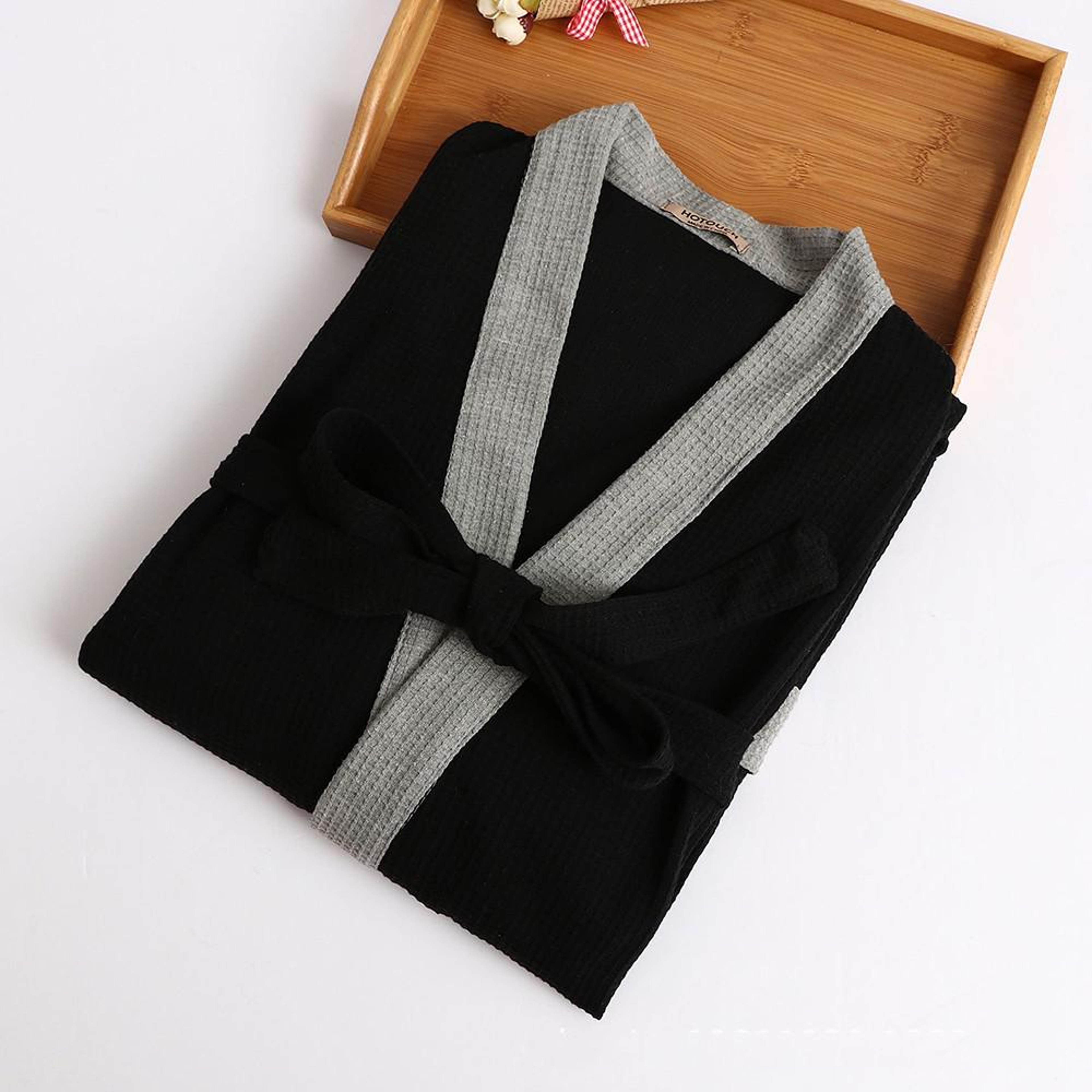 Black Cotton Waffle Men Bathrobe Gown Sleepwear Loose Casual Nightwear Sauna Spring Summer Home Wea 13
