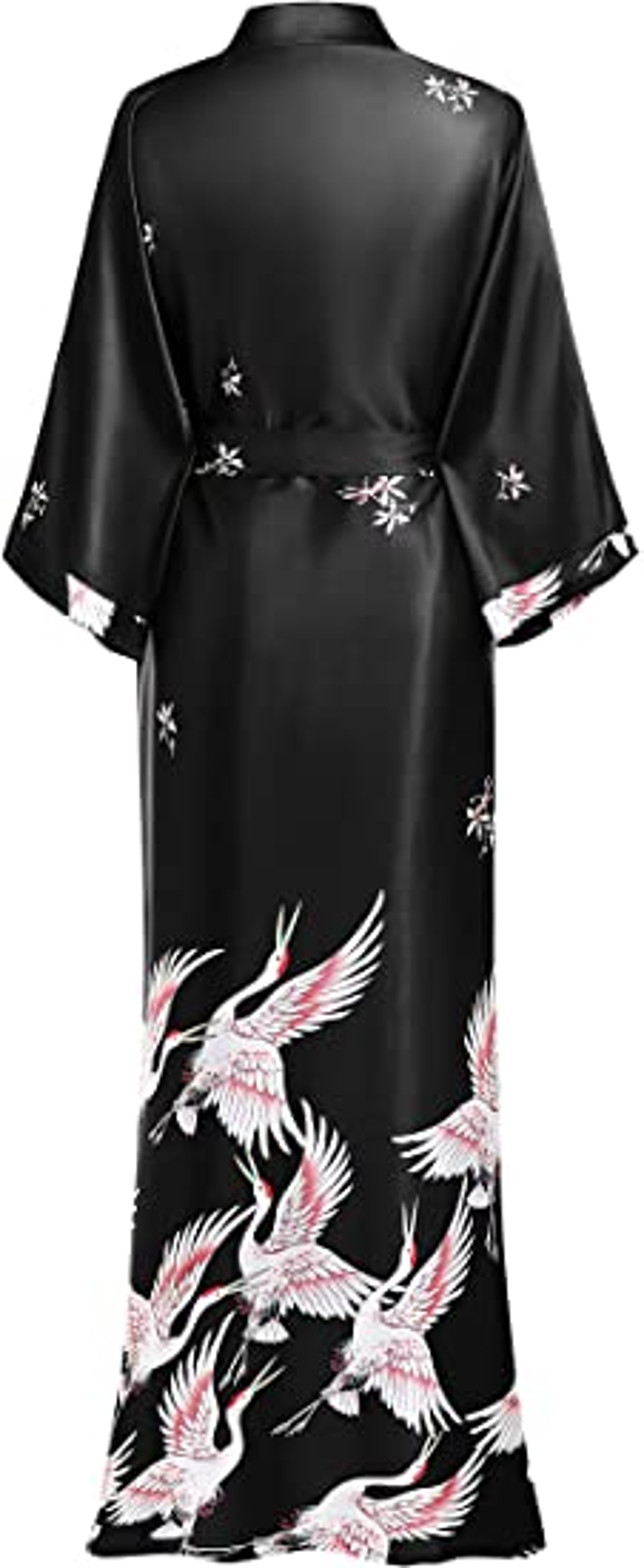 Soft Satin Nightgown Sleepwear Print Crane Lady Bathrobe Gown Women Wedding Robe Loose Vneck Long N 5