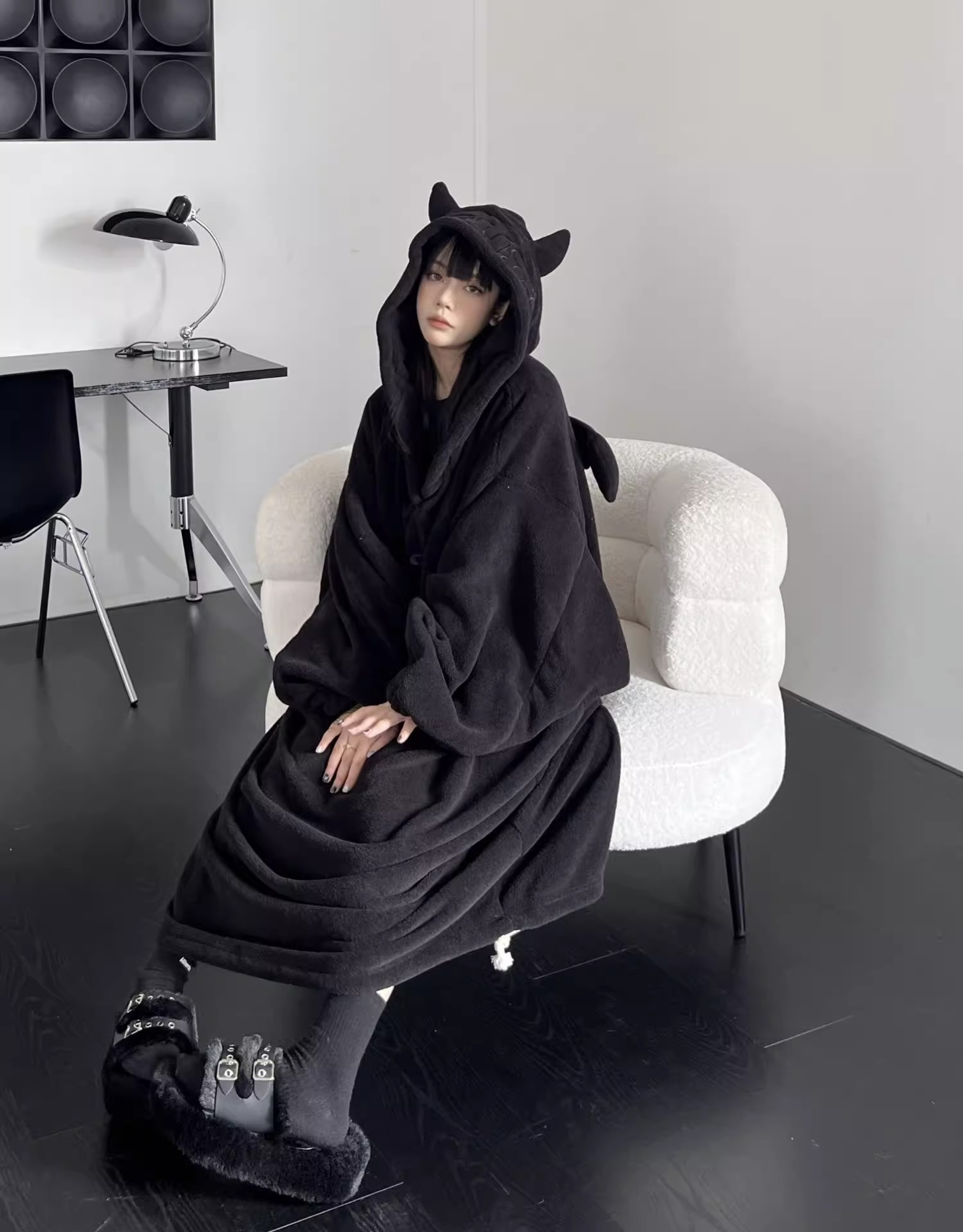 Cozy OnePiece Sleepwear Solid Color Loose Homewear Thickened Padded Pajamas Oversized Hooded Couple 2
