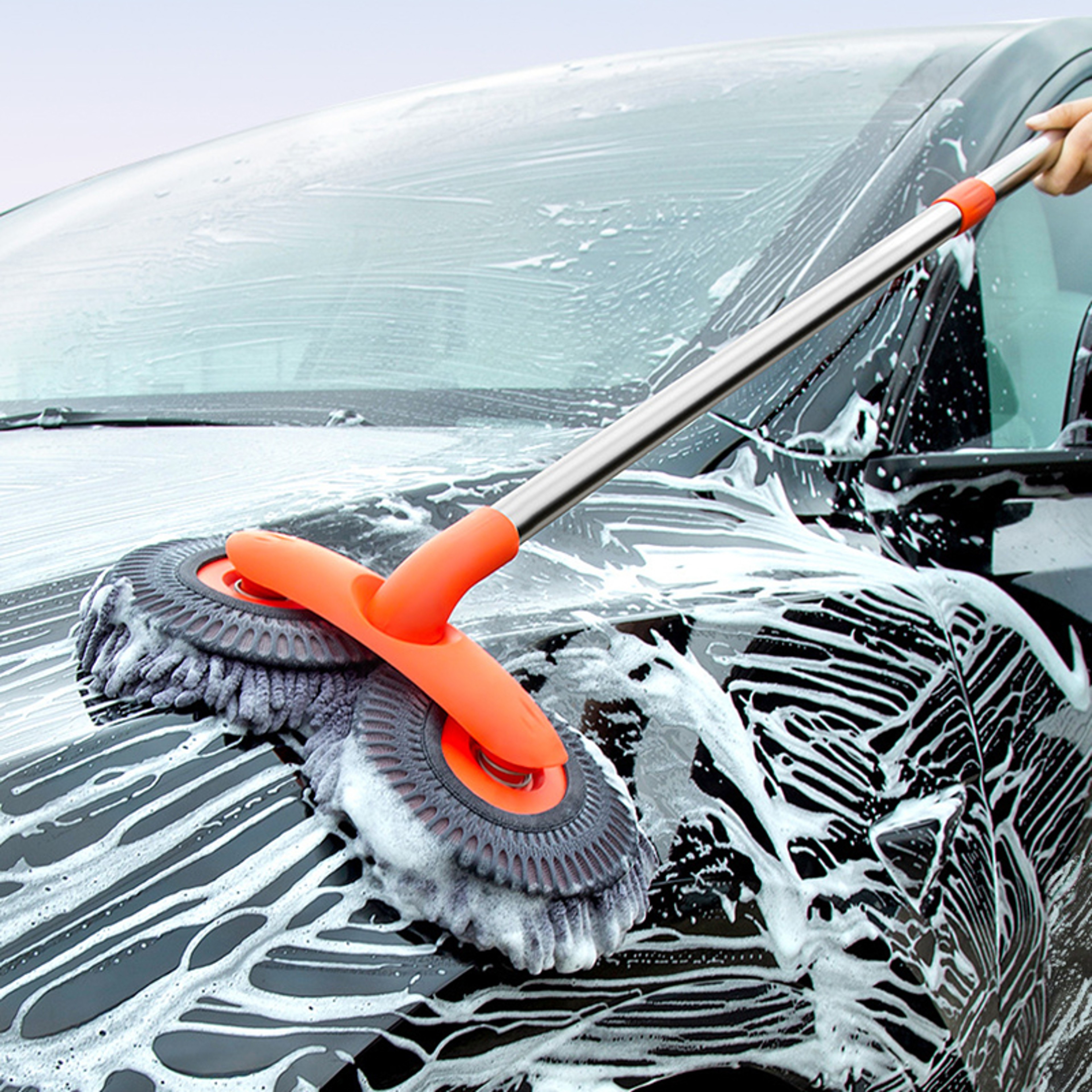 Double Head Car Wash Mop Rotating ThreeSection Telescopic Mop For Car RoofWindow Cleaning 0
