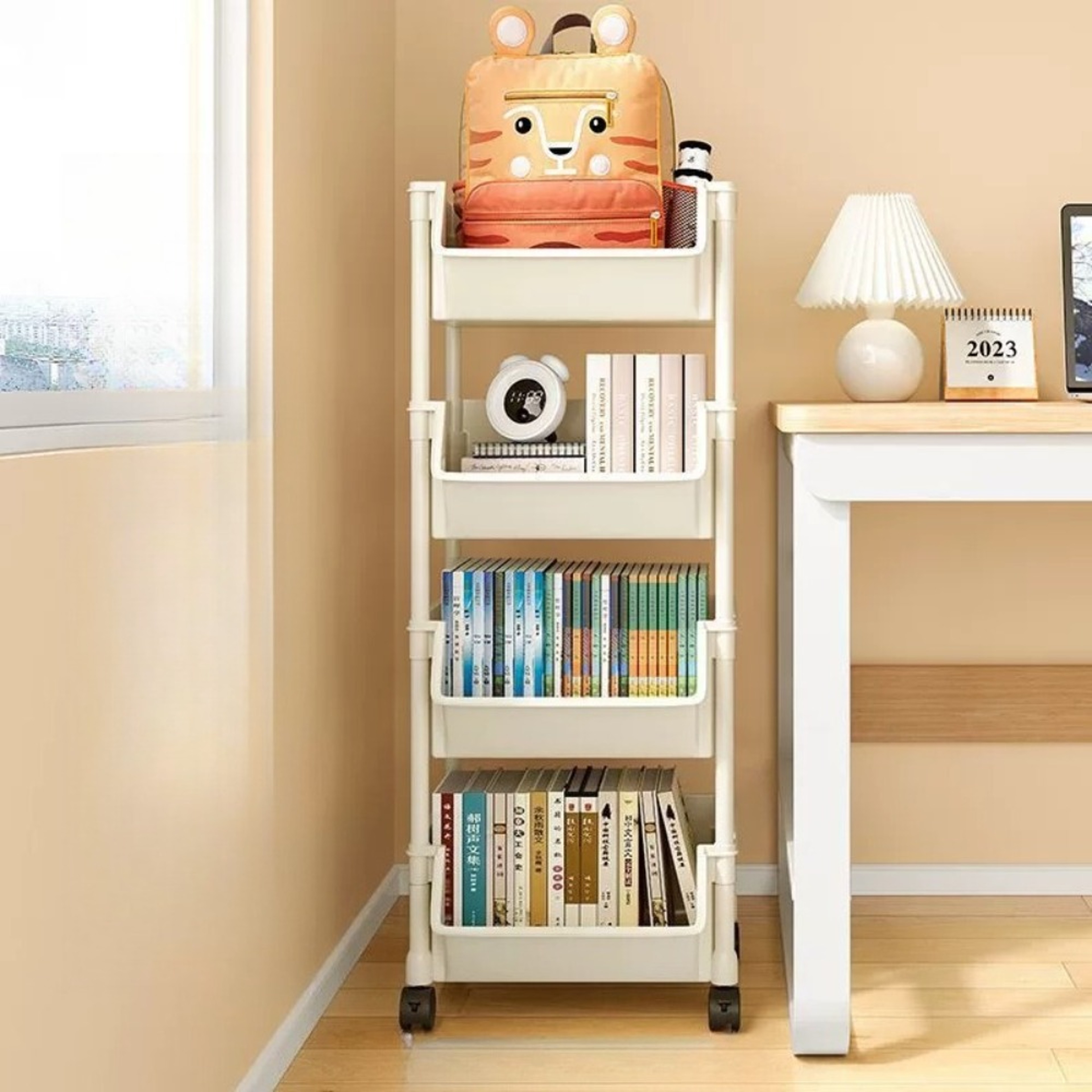 Bedroom Multilayer Storage Rack Mobile Organizer Handcart Living Room Bookshelf Kitchen Wheel Cart  0