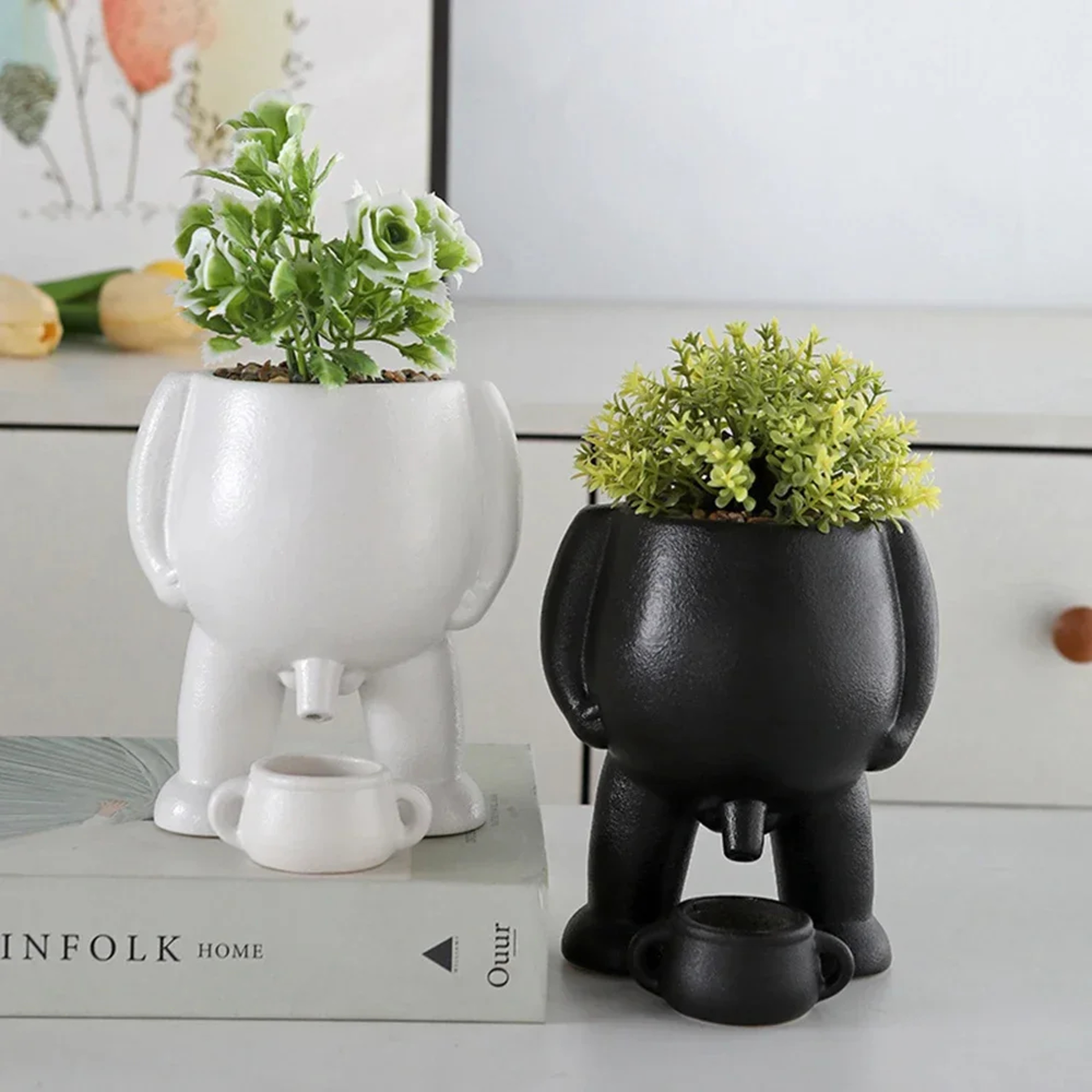 Light Luxury Succulent Ceramic Flowerpot Human Creative Desktop Planter Simple Decorative Flowerpot 1