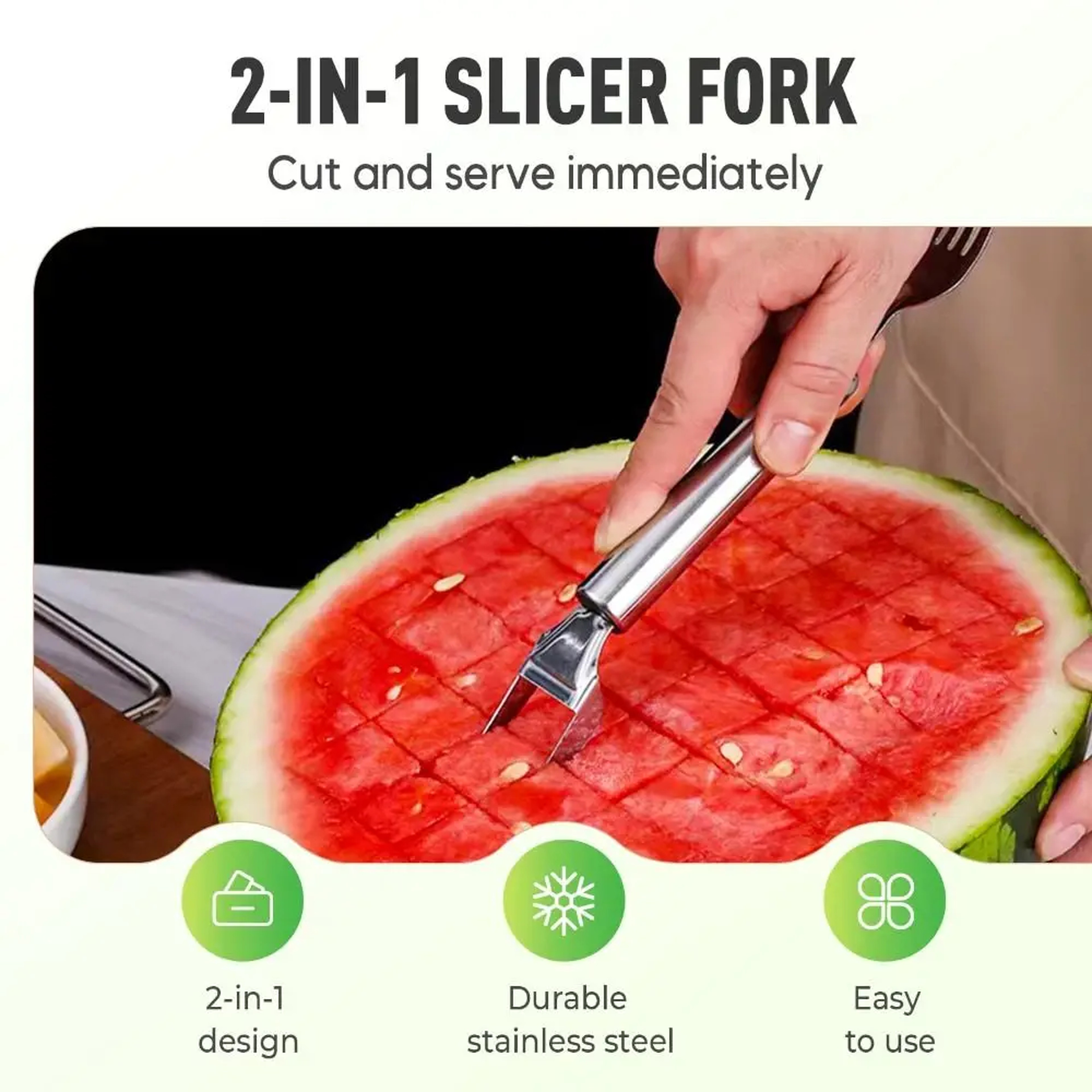 Stainless Steel Fruit Cutter, Watermelon Cutter Dual Head for Professional Slicing, Smooth Watermelon Fork Slicer – view 5