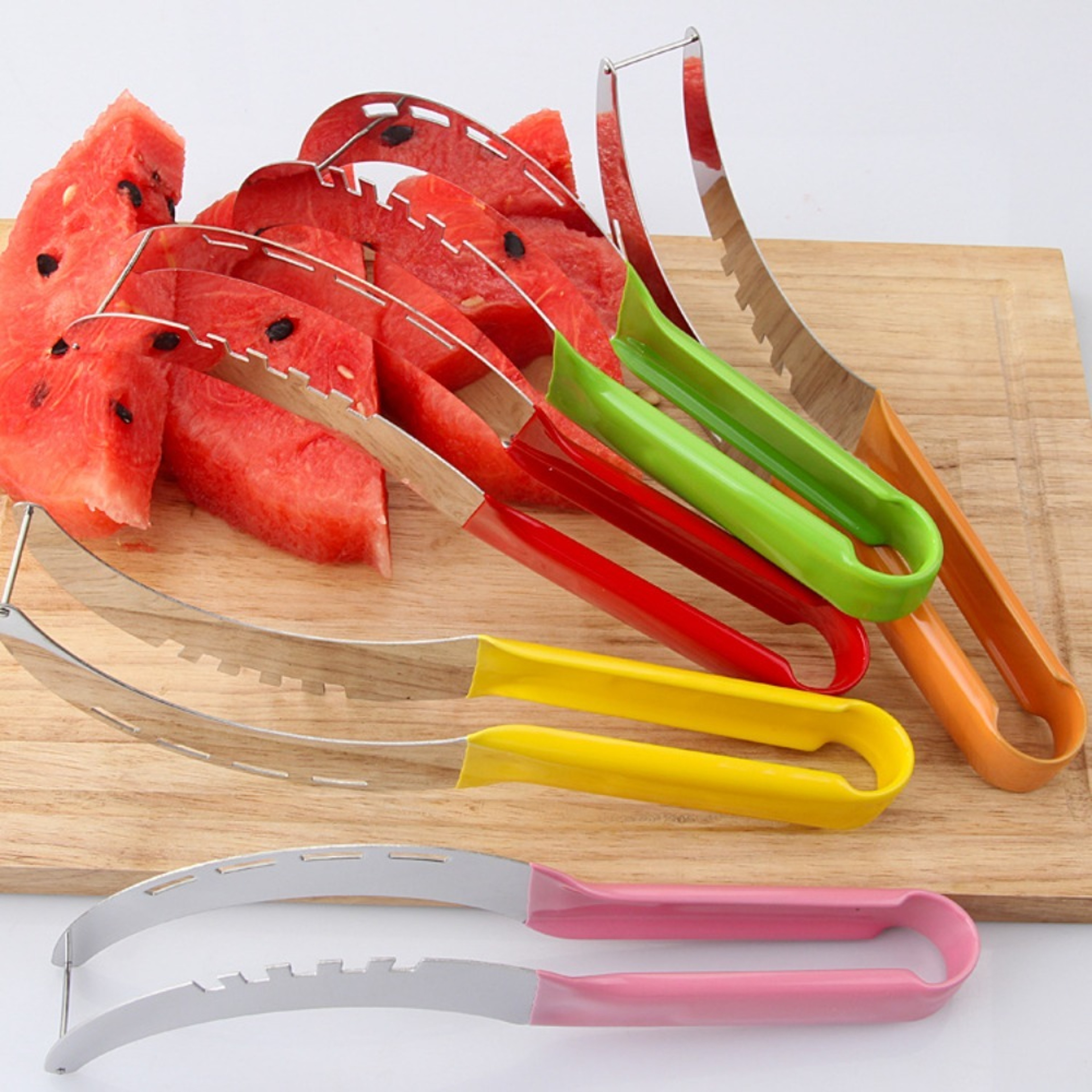 Stainless Steel Watermelon Slicer Nonslip Cutter Melon Cutter With Plastic Wrap Handle Safe Fruit C 1