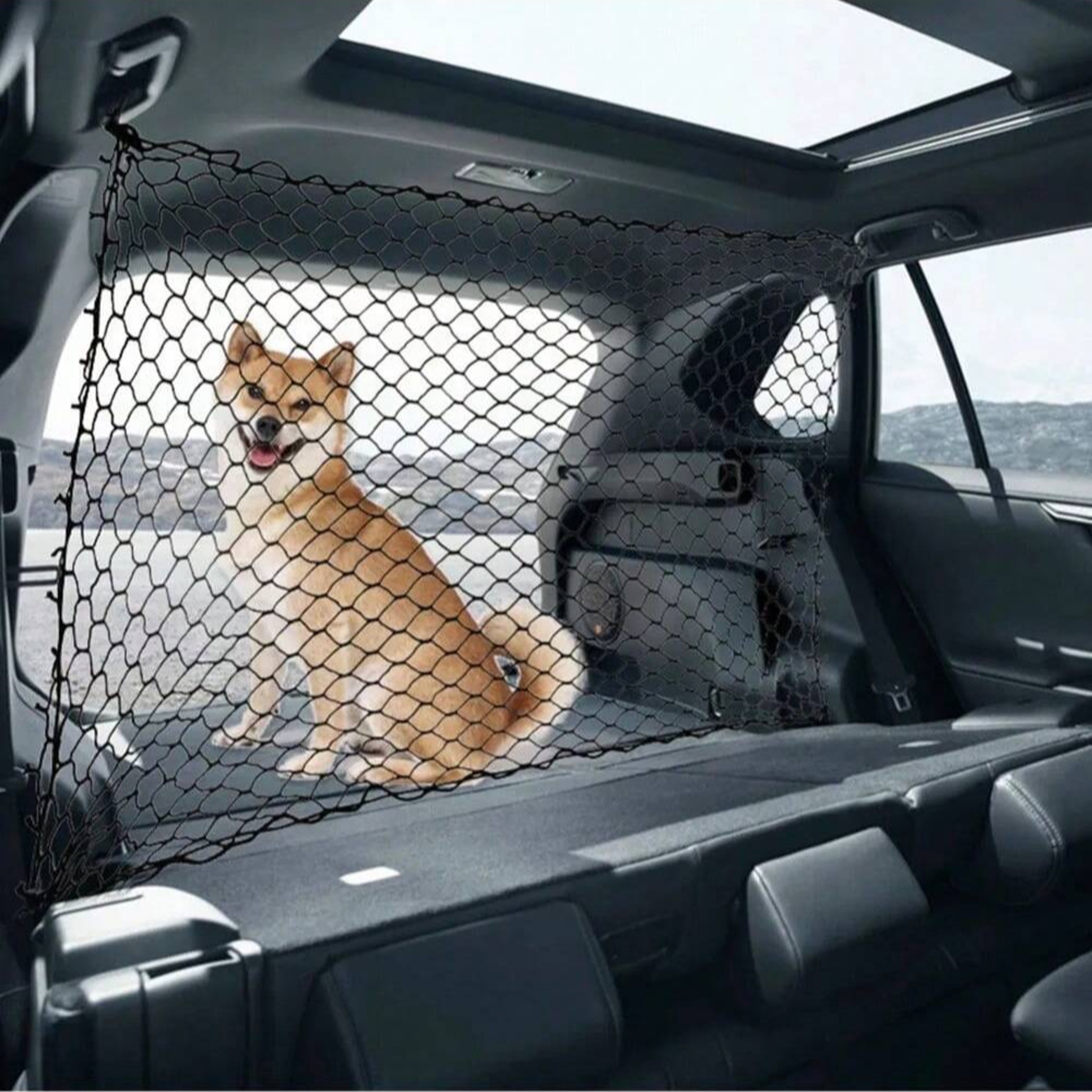 Dog Car Trunk Fence Net, Isolation Protection Net Car Mounted Rear Seat, Sturdy Elastic Pet Safety Fence – view 1