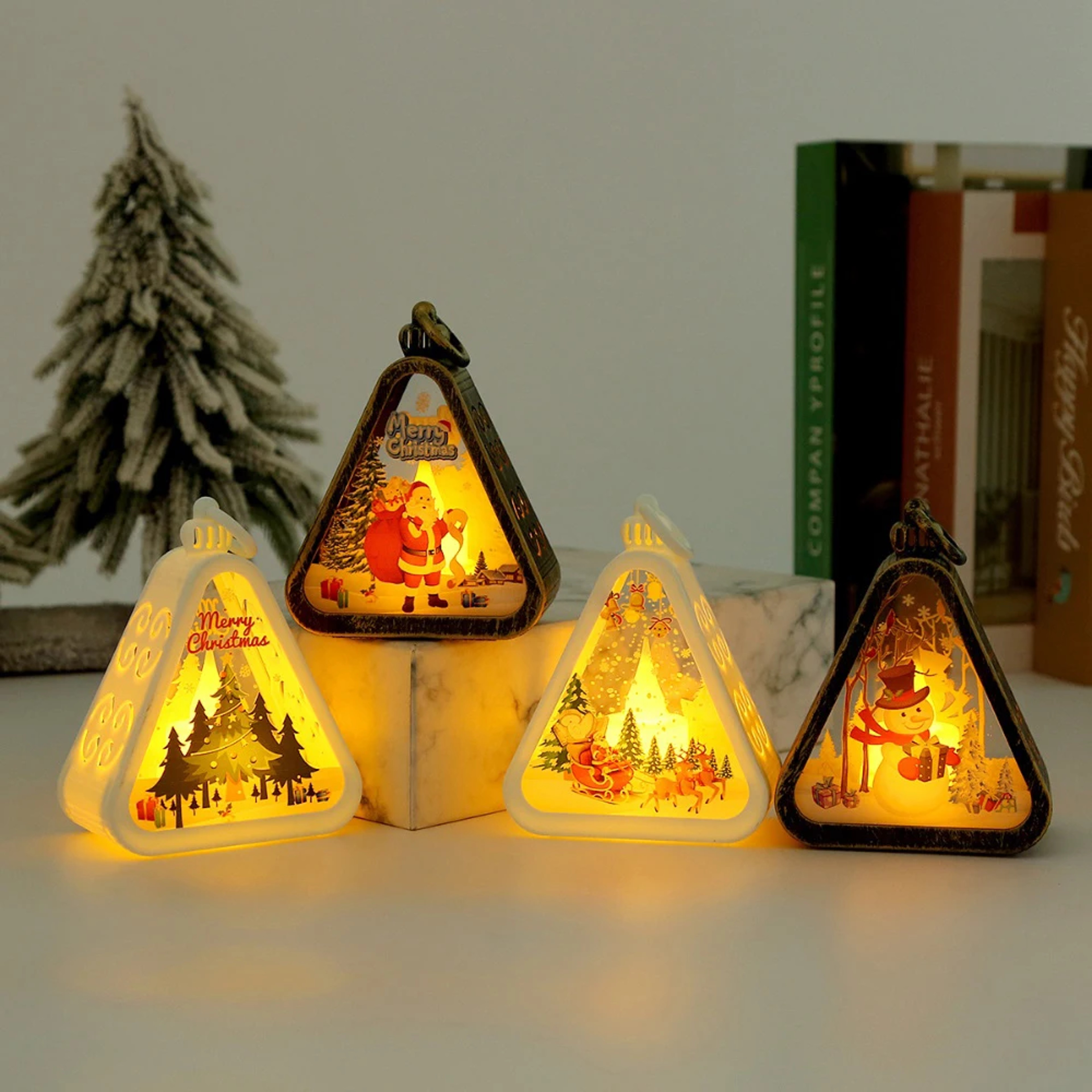 LED Mini Christmas Triangle Lantern Santa Claus Snowman Festival Lamp Indoor Table Ornaments Party  0