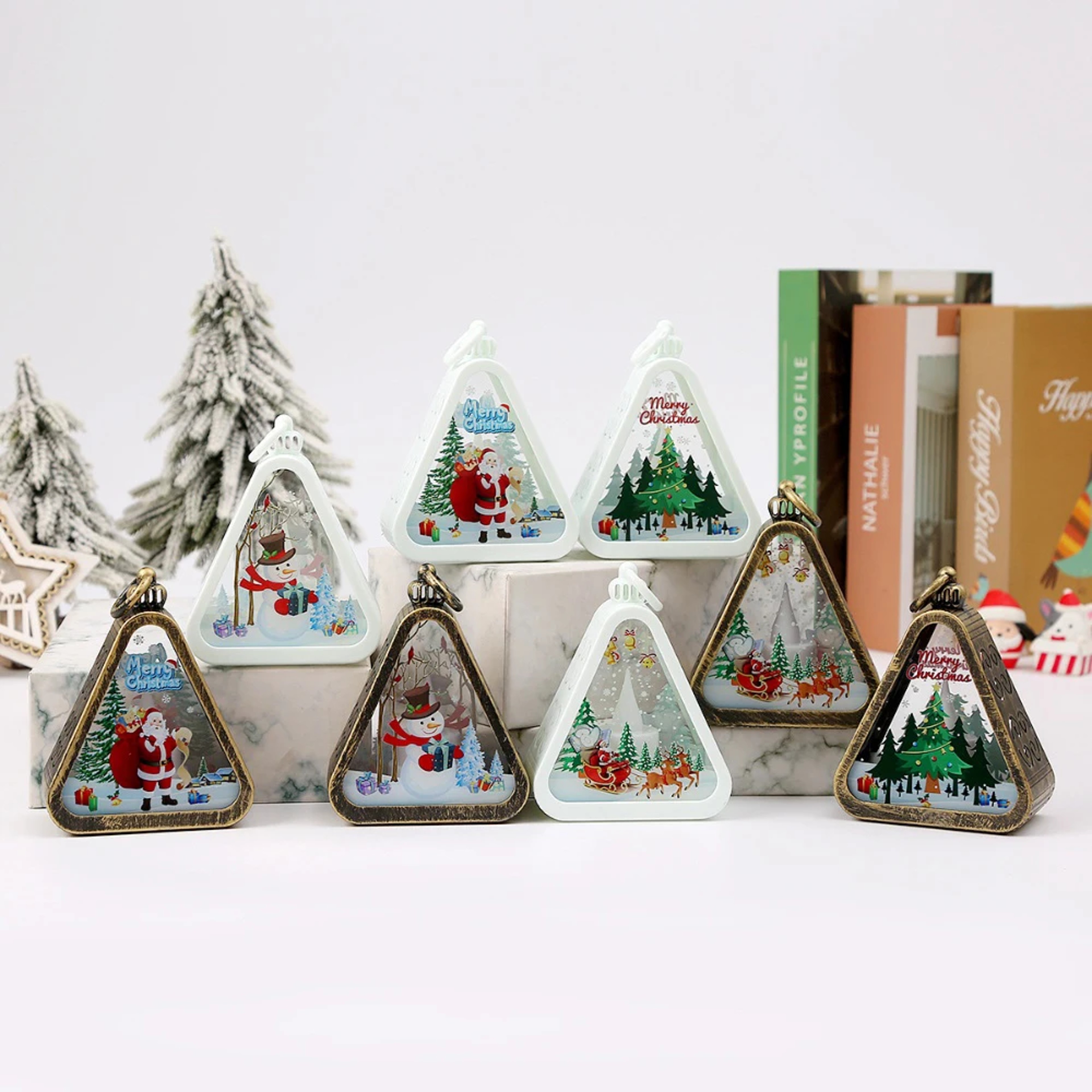 LED Mini Christmas Triangle Lantern Santa Claus Snowman Festival Lamp Indoor Table Ornaments Party  3