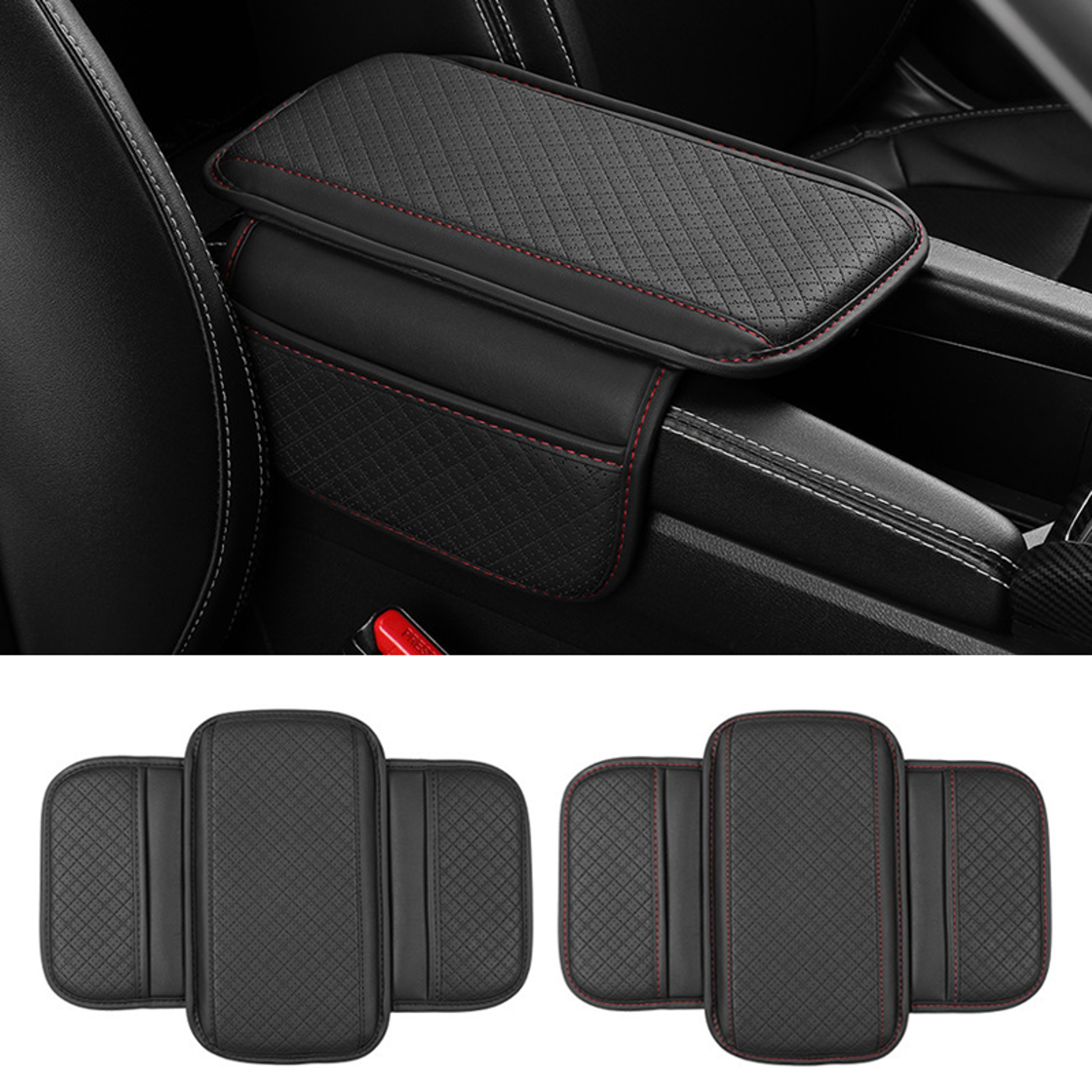 Leather Car Armrest Box Pad Protector Cover With Storage Pocket Center Console Arm Rest Elbow Rest  2