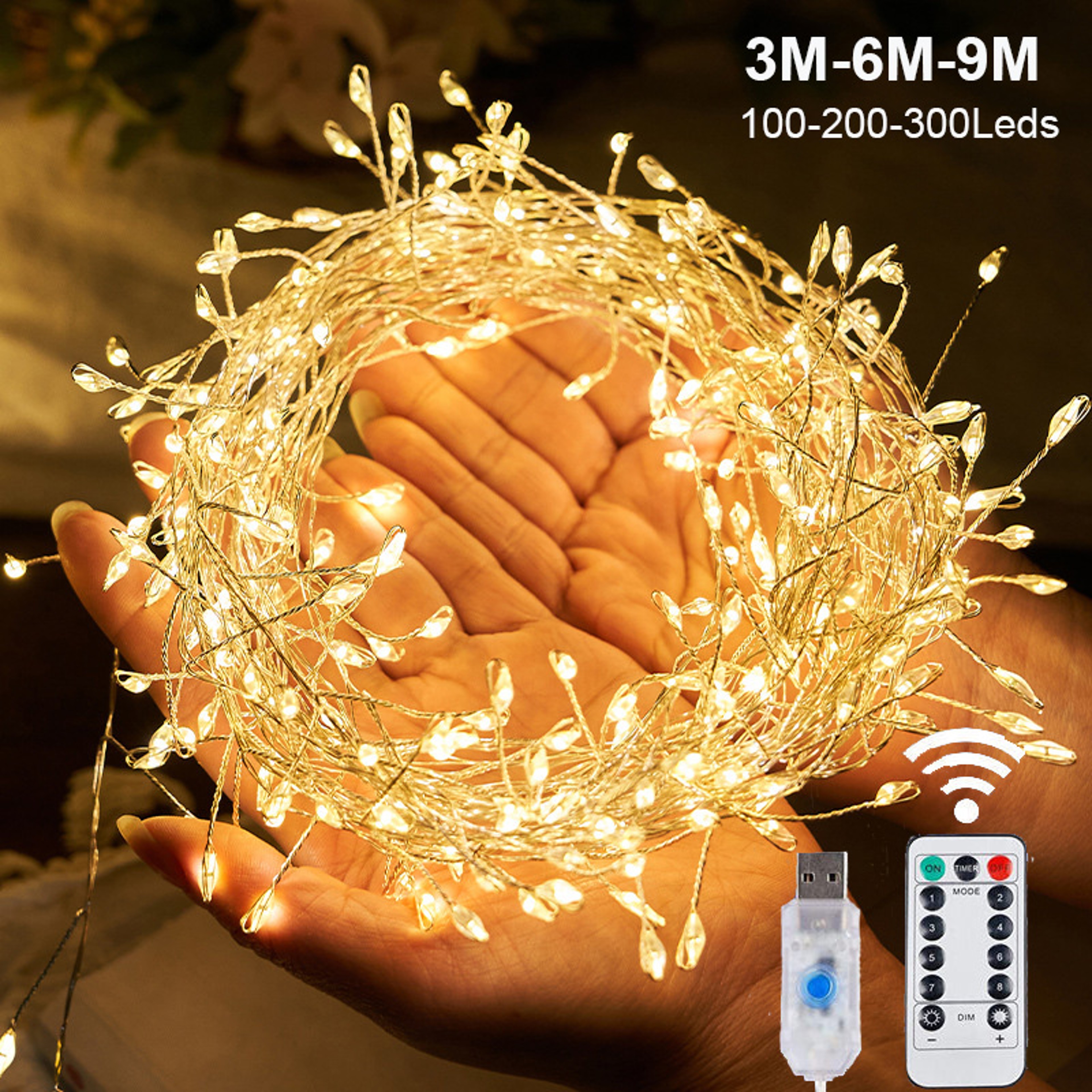 369M USB Power LED Firecracker String Lights Remote Control Garland Fairy Lights For Wedding Party  1