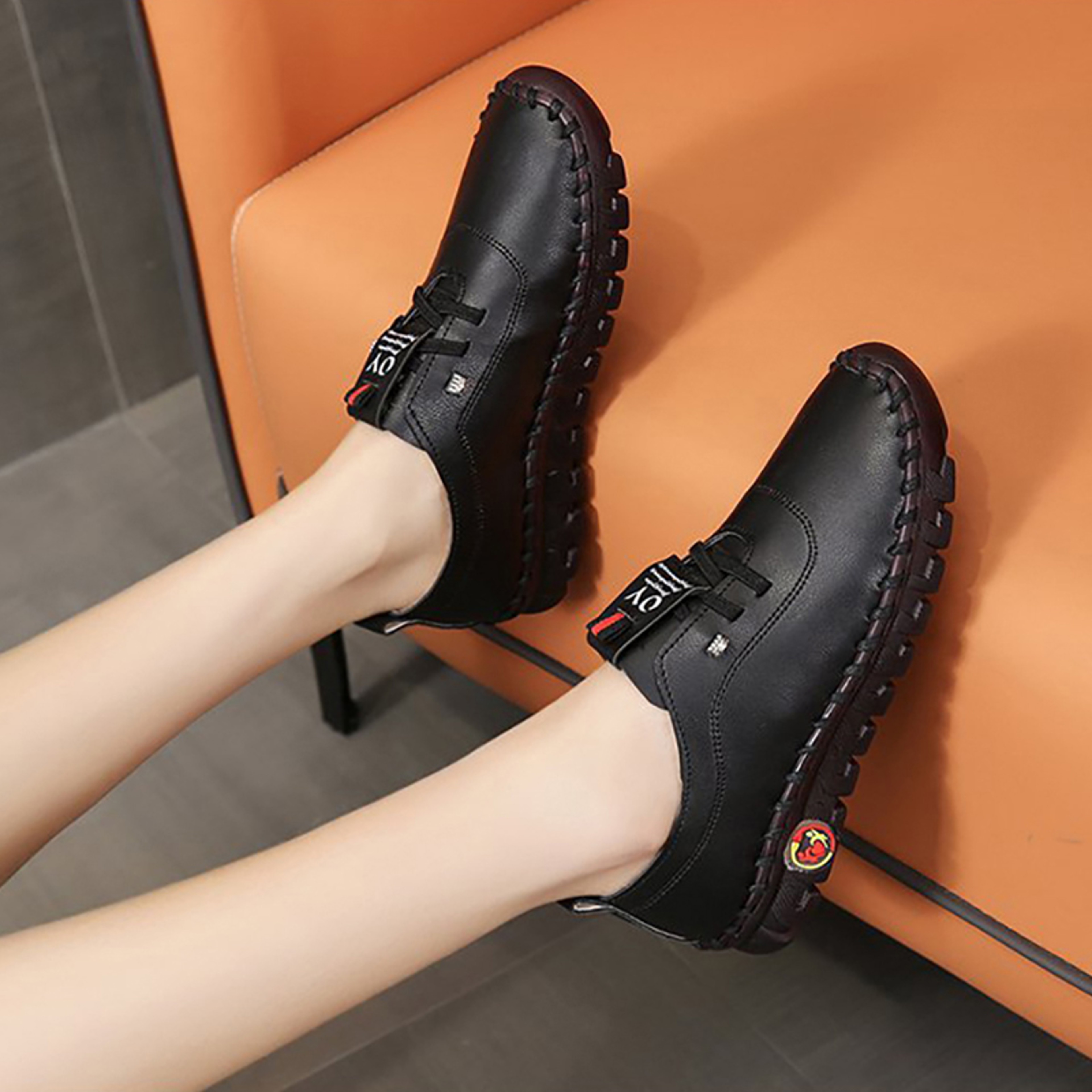 Leather Sneakers Women Shoes Lace Up Loafers Flat Spring Casual Comfortable Mom Shoes 4