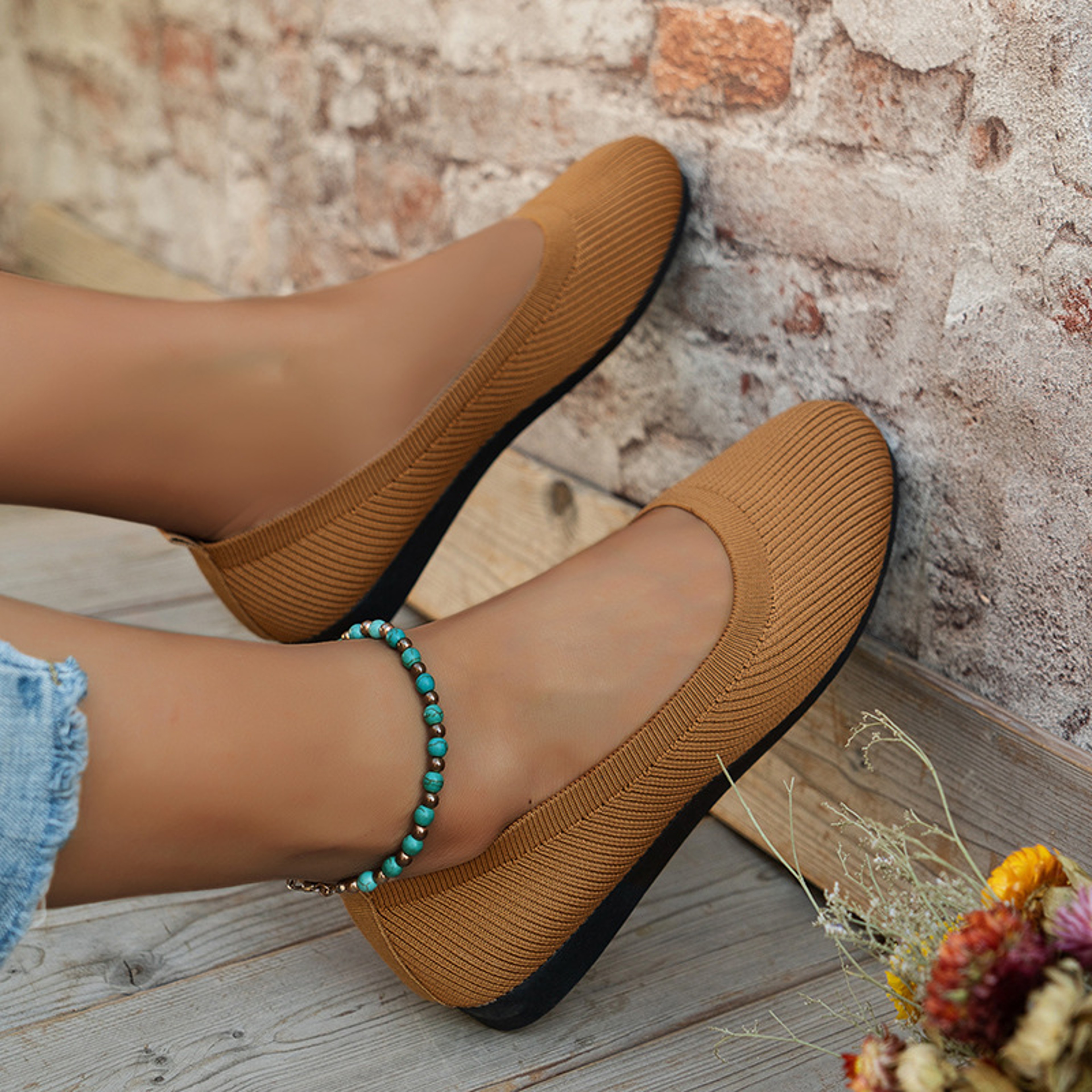 Spring Womens Flat Shoes New Knitting Sock Sneakers Breathable Slip On Female Rpound Toe Loafers 36 0