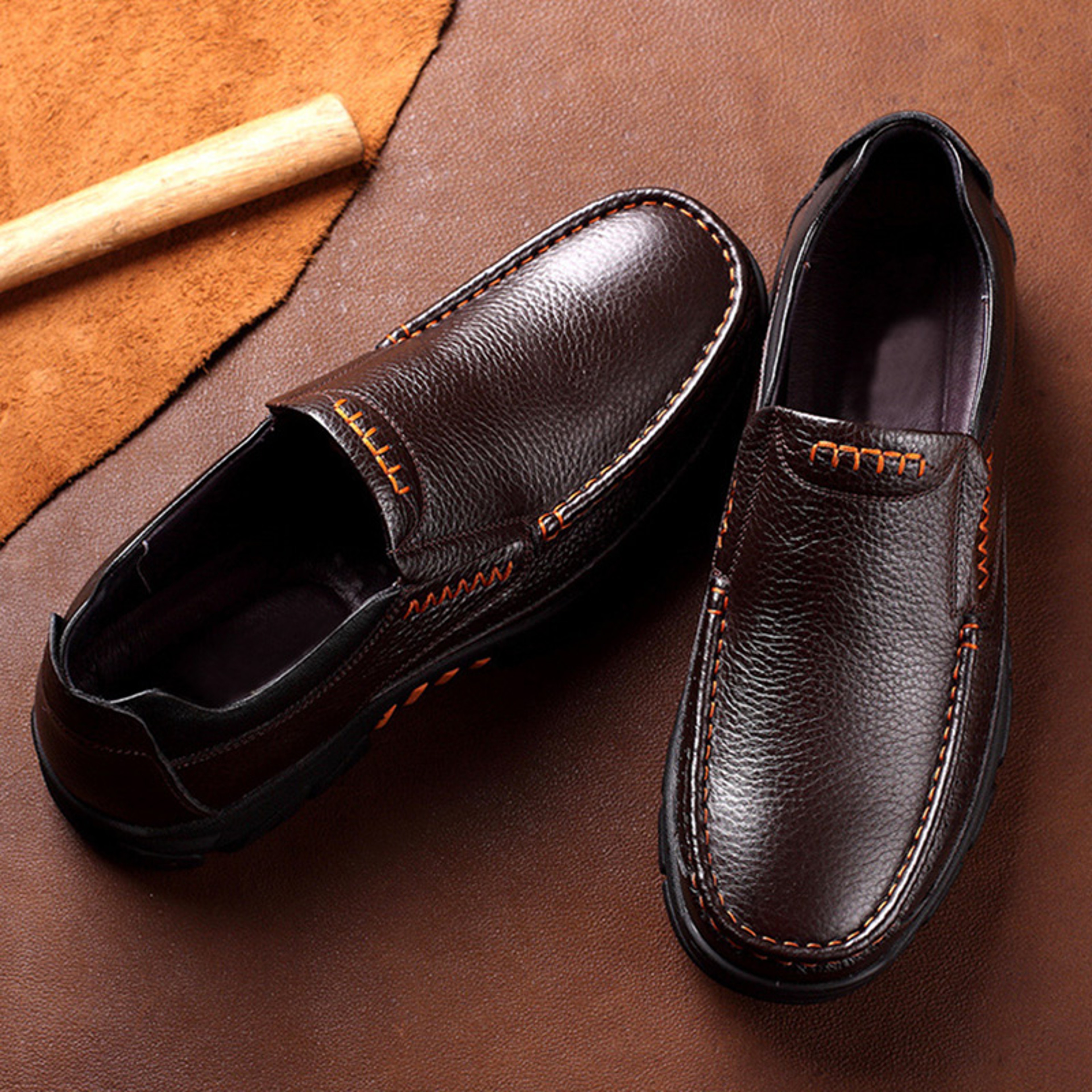 Soft Cowhide Mens Casual Shoes Genuine Leather Shoes Men Loafers Slipon Thick Sole Brand Male Footw 1