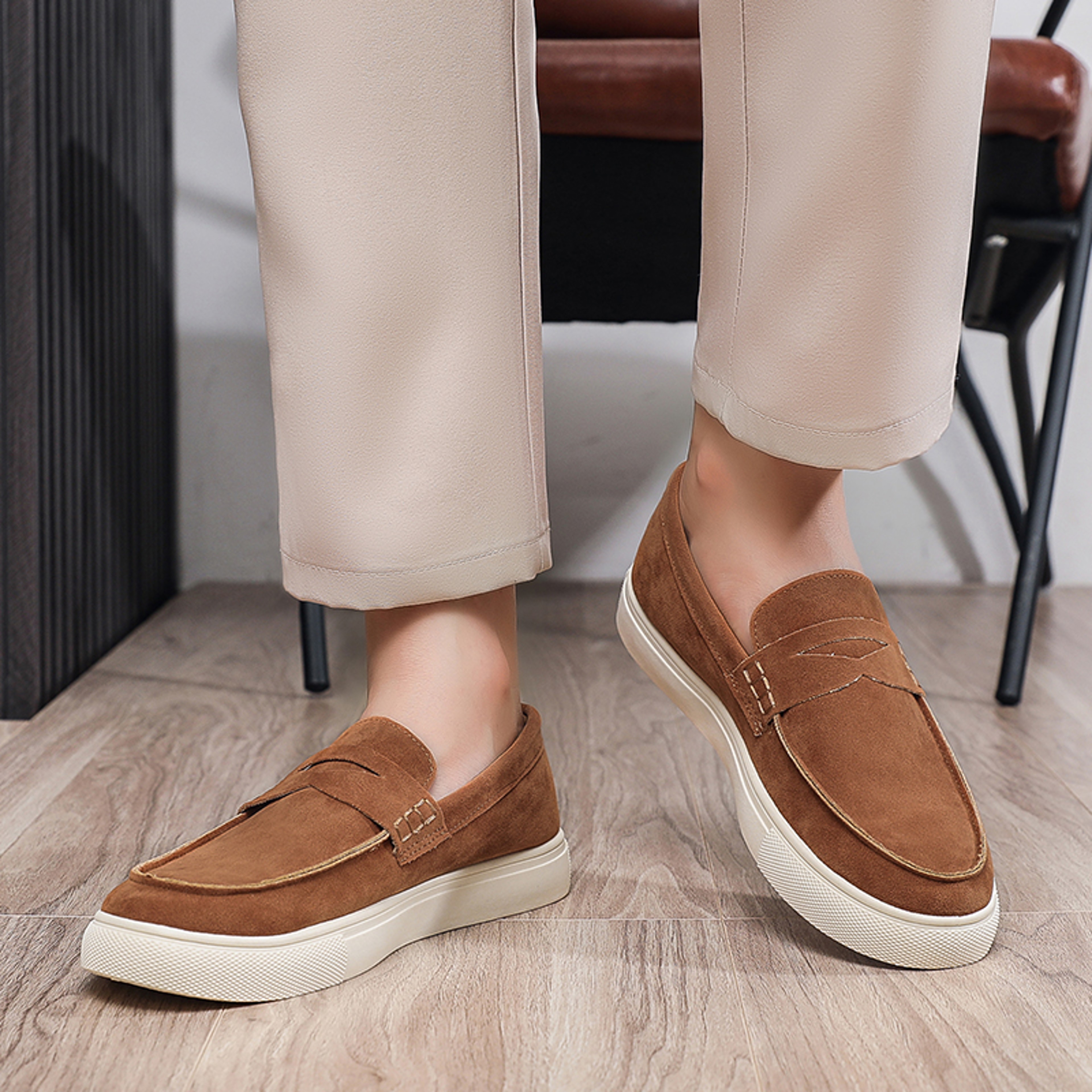 Mens Suede Leather Loafers For Autumn Classic Brown SlipOn Loafers Casual Walking Shoes Driving Sho 1