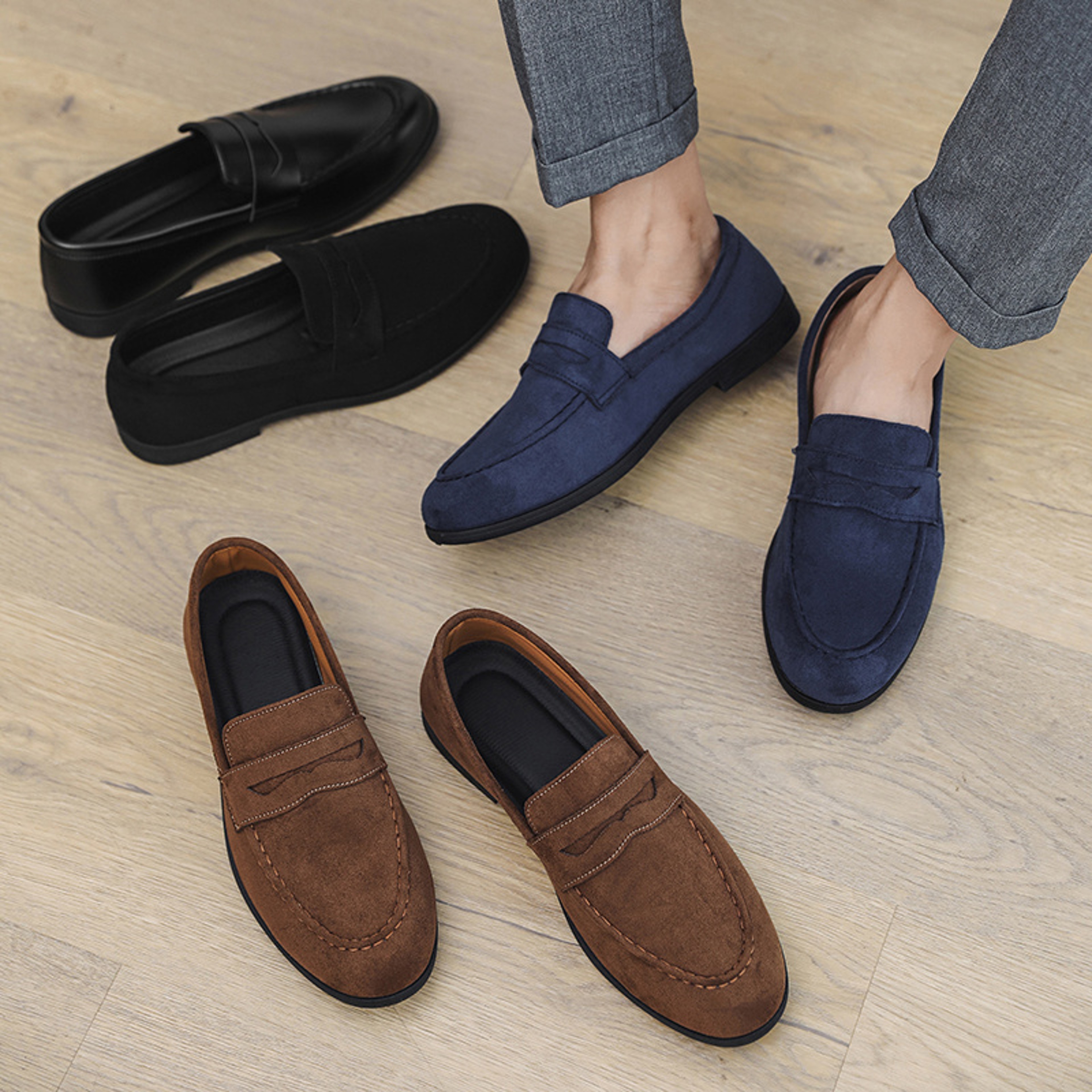 Retro Brown Moccasins For Men Autumn Suede Loafers Comfortable Slipon Casual Shoes Men Flats 4