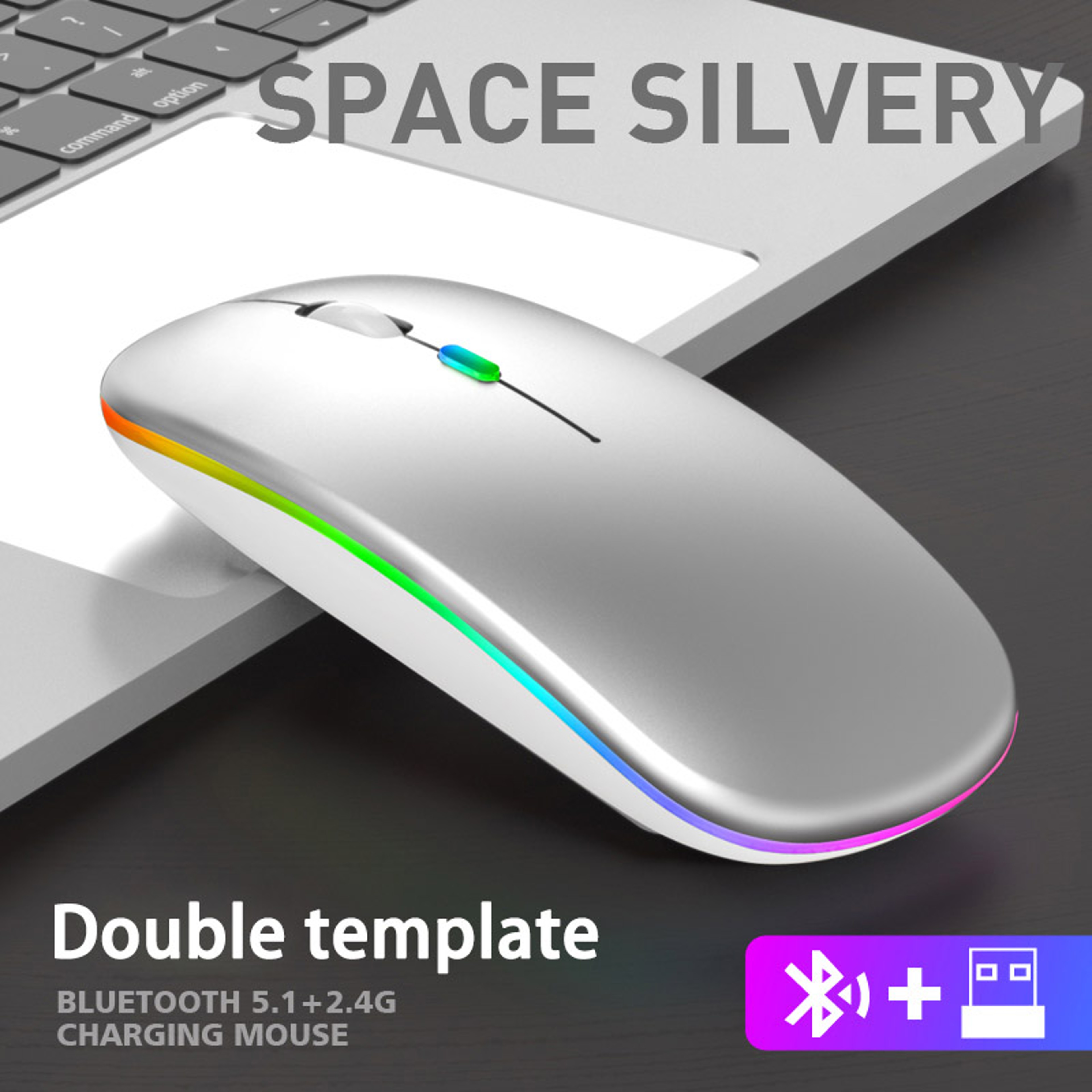 LED Backlit Wireless Mouse Rechargeable Silent Optical Mice Bluetooth Dual Mode Perfect For Laptops 6