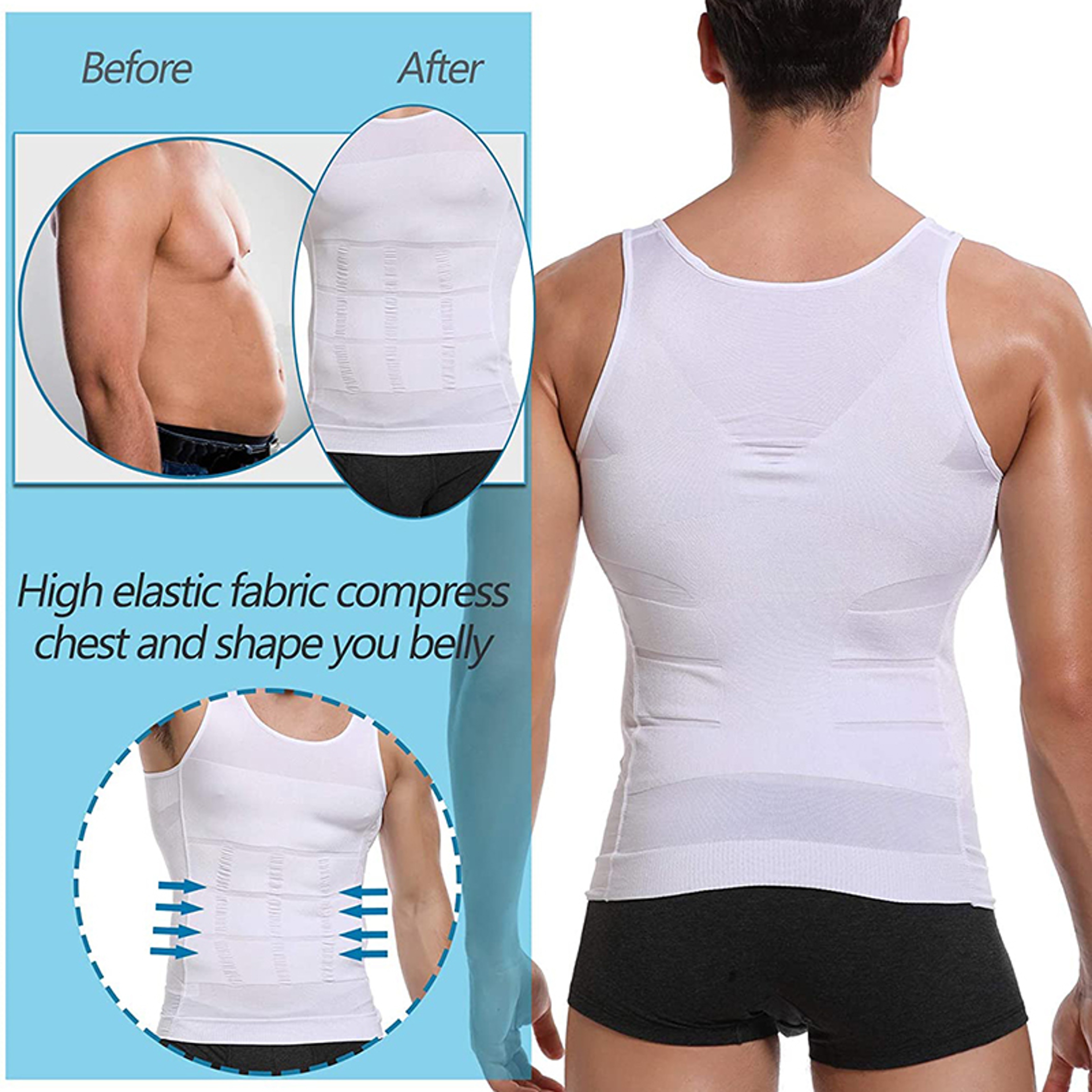 Mens Slimming Body Shaper Vest Shirt Abs Abdomen Slim Gym Workout Tummy Control Compression Tank To 8