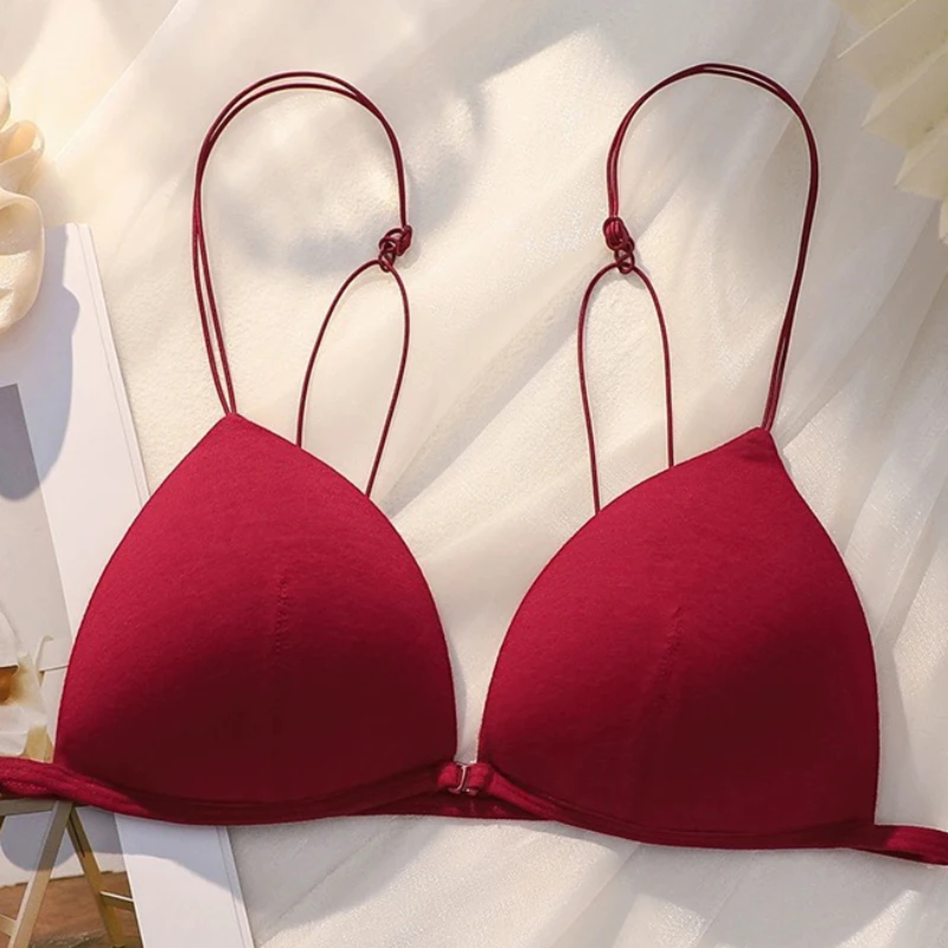 Sexy Thin Suspender Front Button Bra Triangle Cup Neck Design Beautiful Back Front Buckle Straps Wi