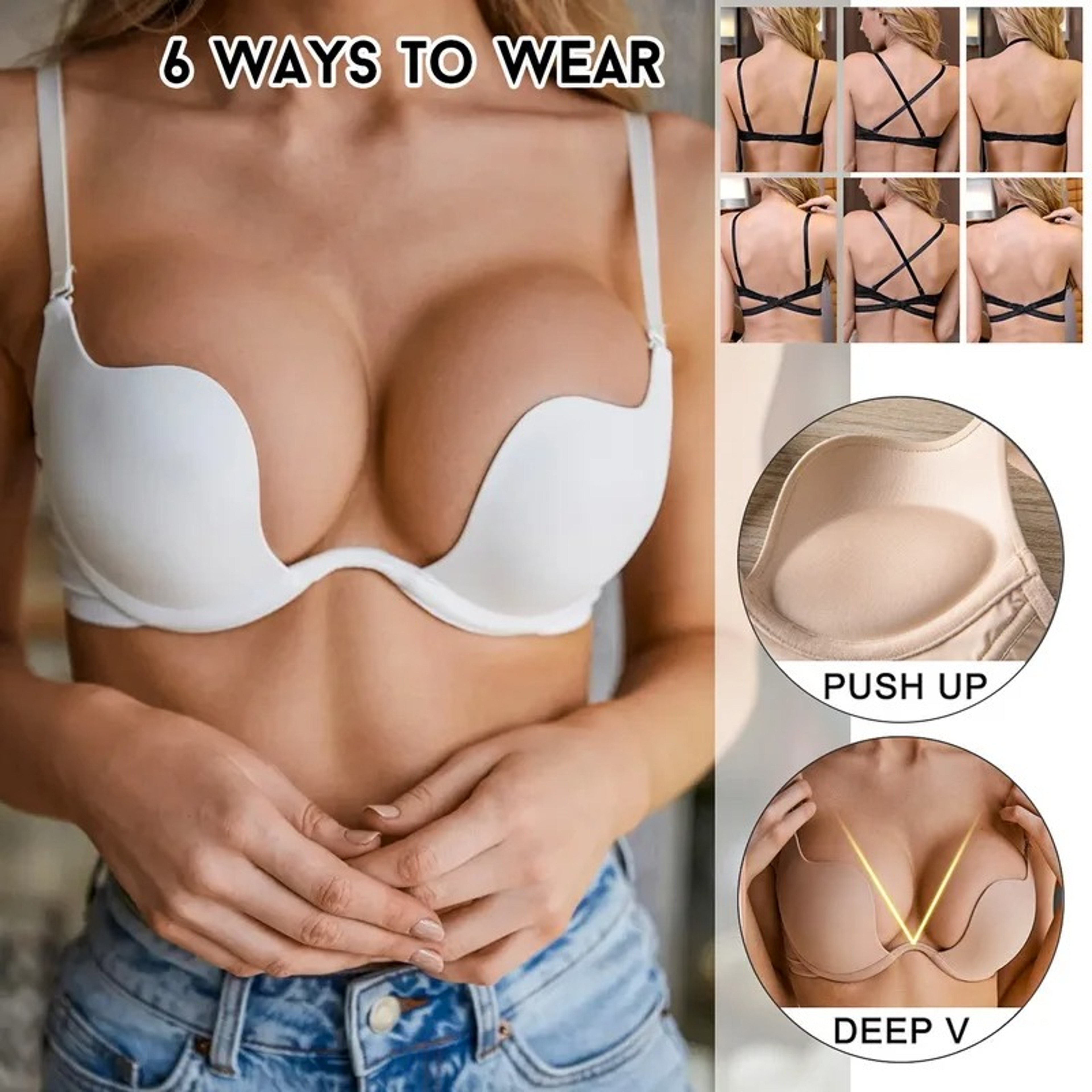 Deep V Sexy Women Lingerie Low Cut Push Up Bra Backless Sport Yoga Bralette Invisible Intimates Sex 2