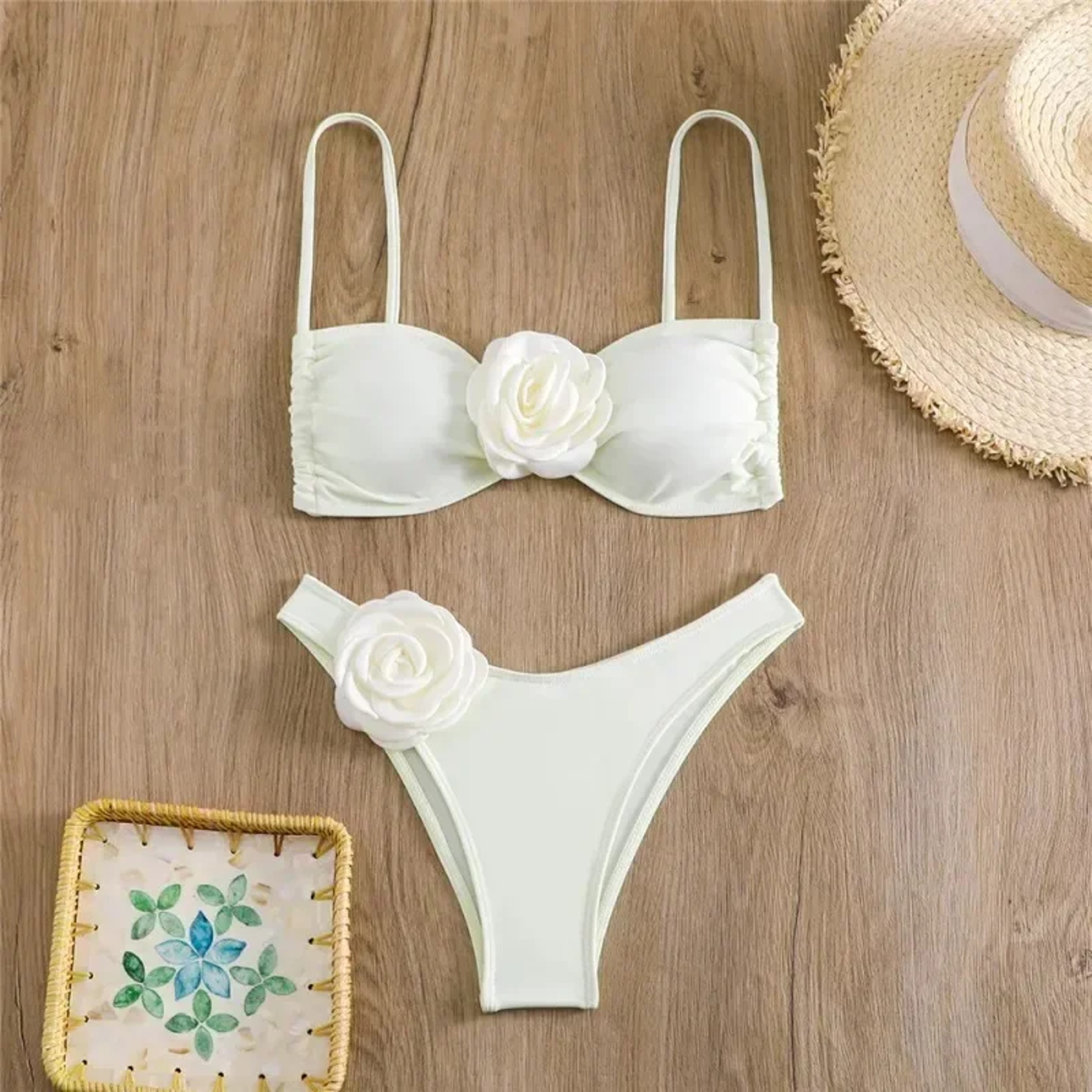 Sexy Flower Bandeau Thong Bikini Laceup Swimwear 2025 Women Brazilian Bikinis Set Mujer Swimming Ba