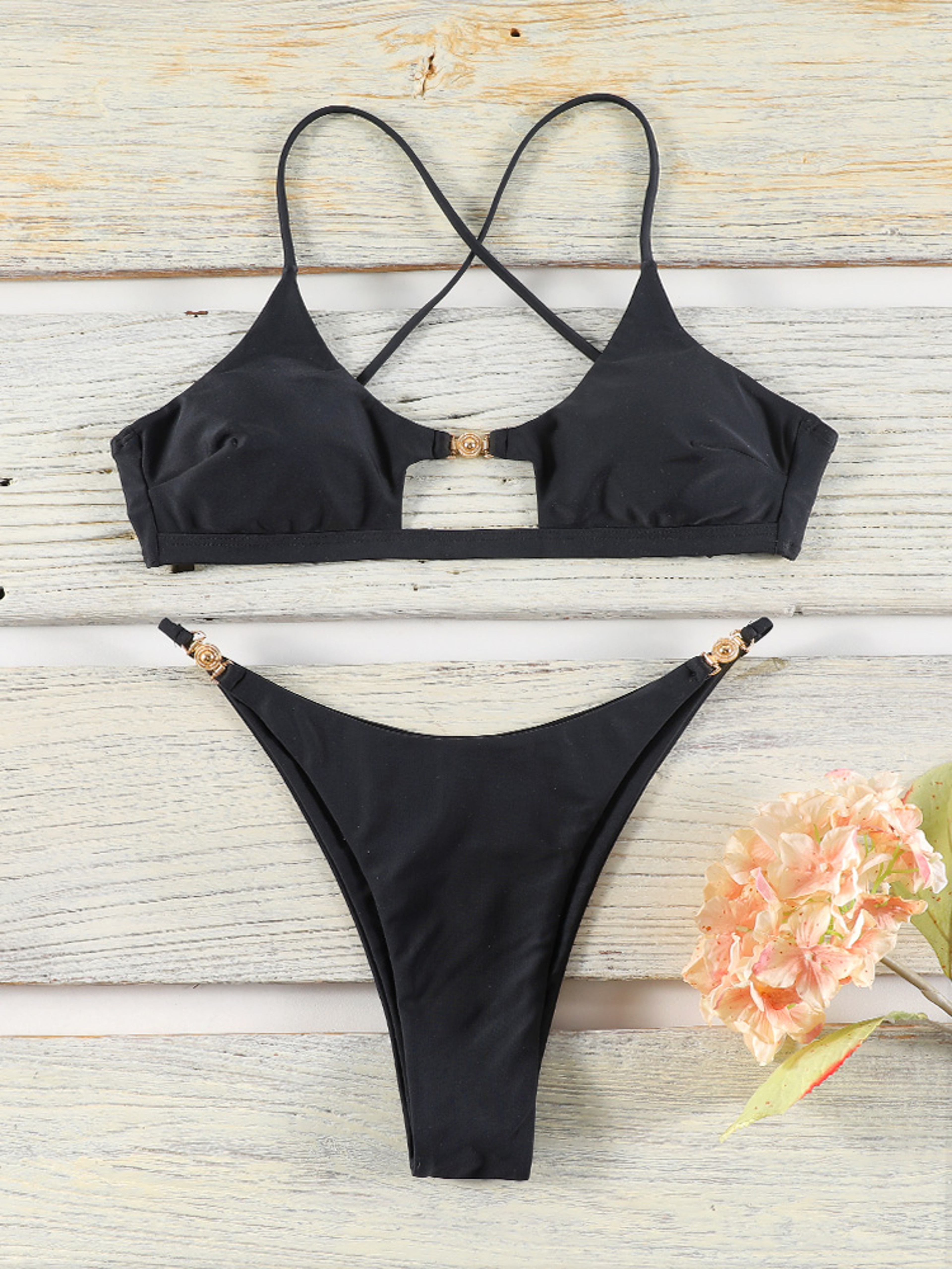 Miyouj High Cut Swimwear New Bikini Solid Color Bkinis Women Swimsuits Black Beachwear Low Waist Bi 3