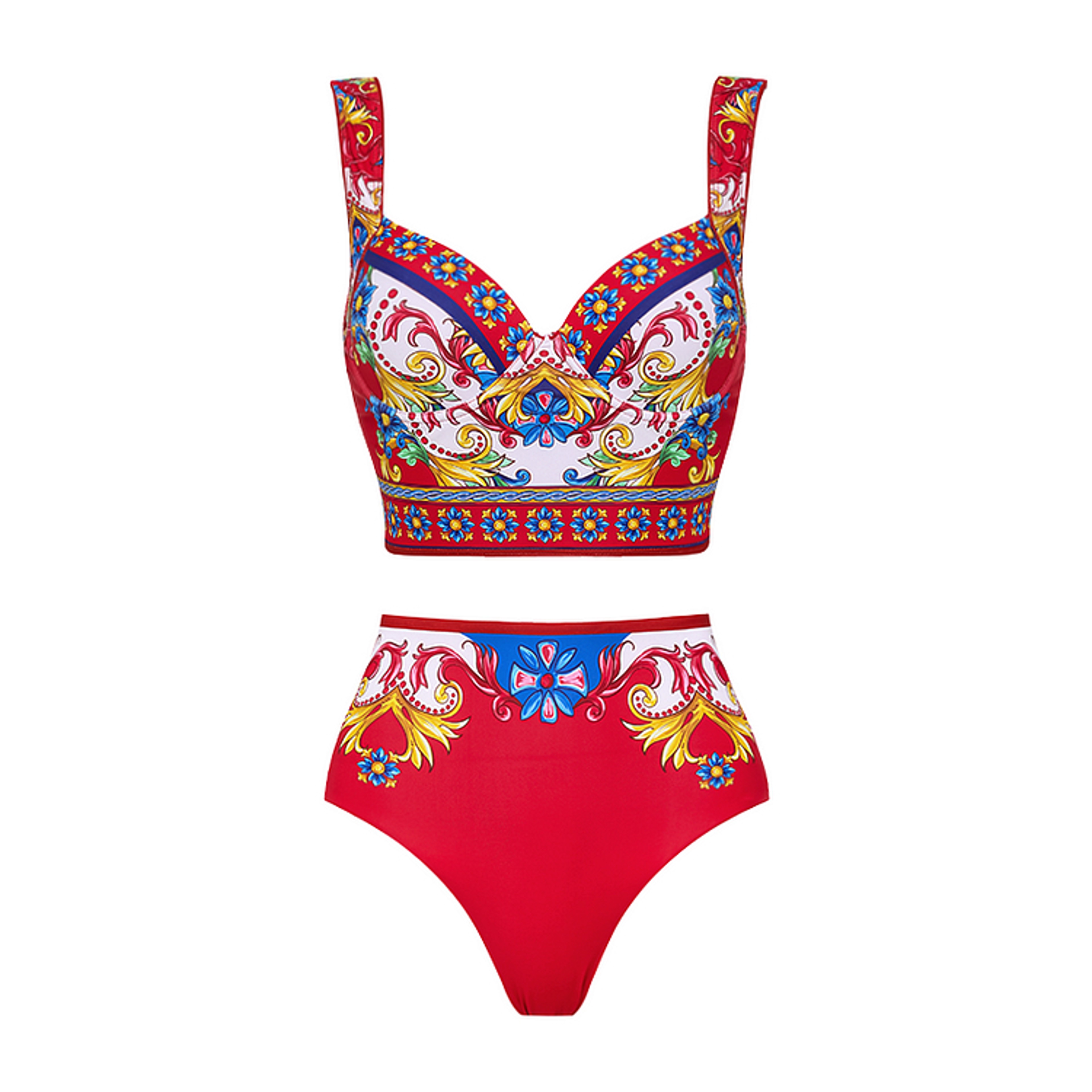 Vintage Pattern Printed One Piece Swimsuit Swimwear Bikini Set For Women 4