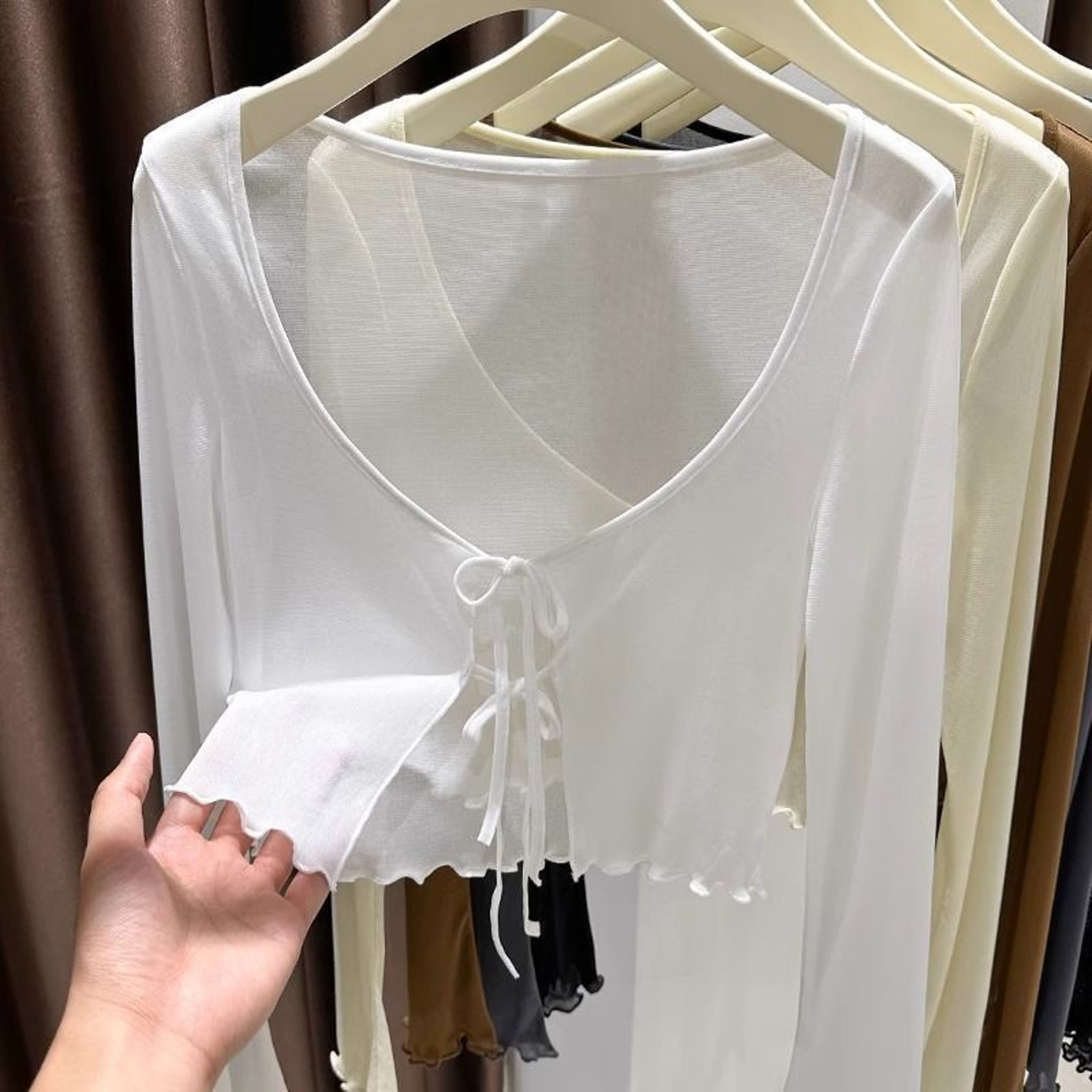 Ice Silk Summer Women Sun Protection Cardigan Thin Long Sleeve Coverup Solid Color Lace Up Sunscree 2