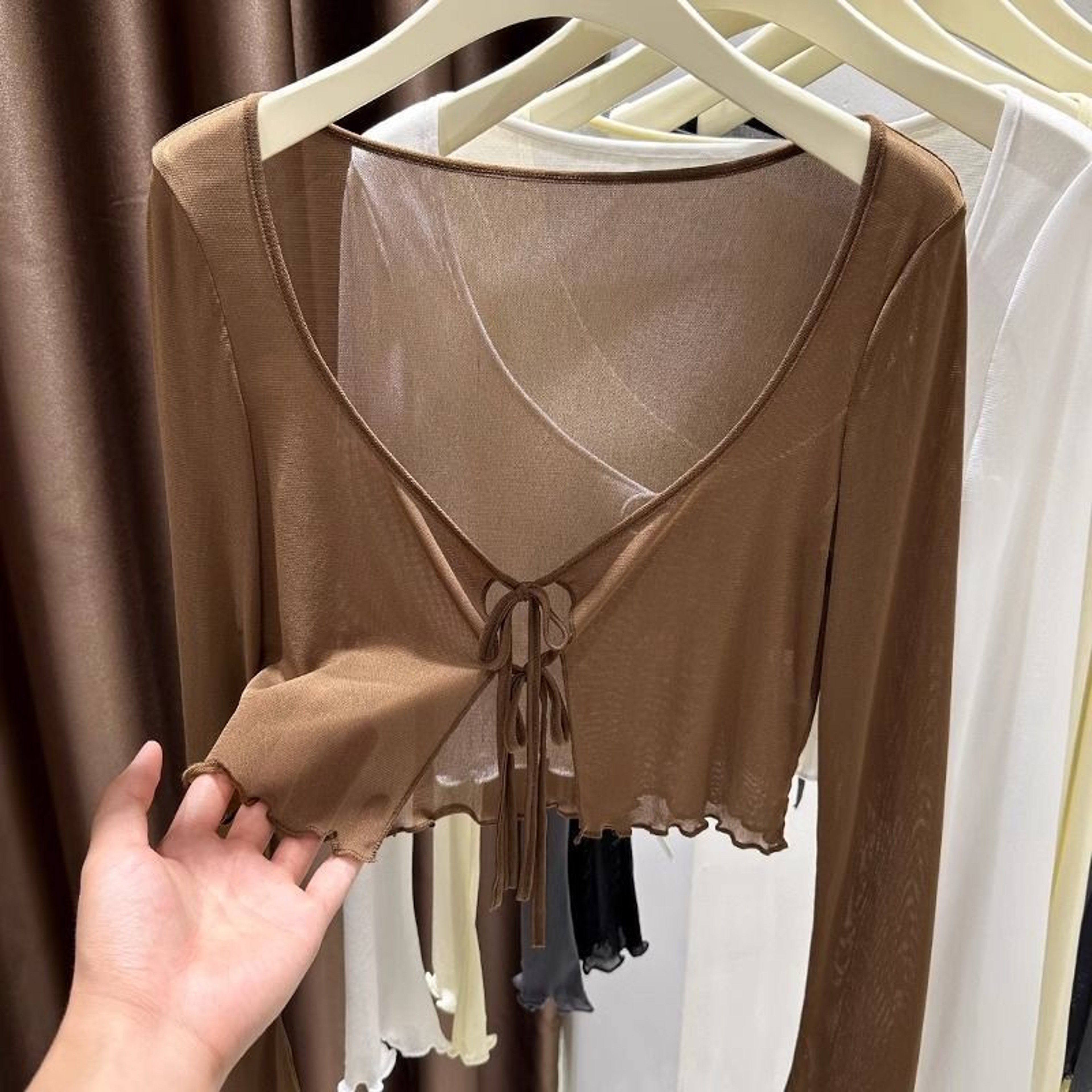 Ice Silk Summer Women Sun Protection Cardigan Thin Long Sleeve Coverup Solid Color Lace Up Sunscree 5