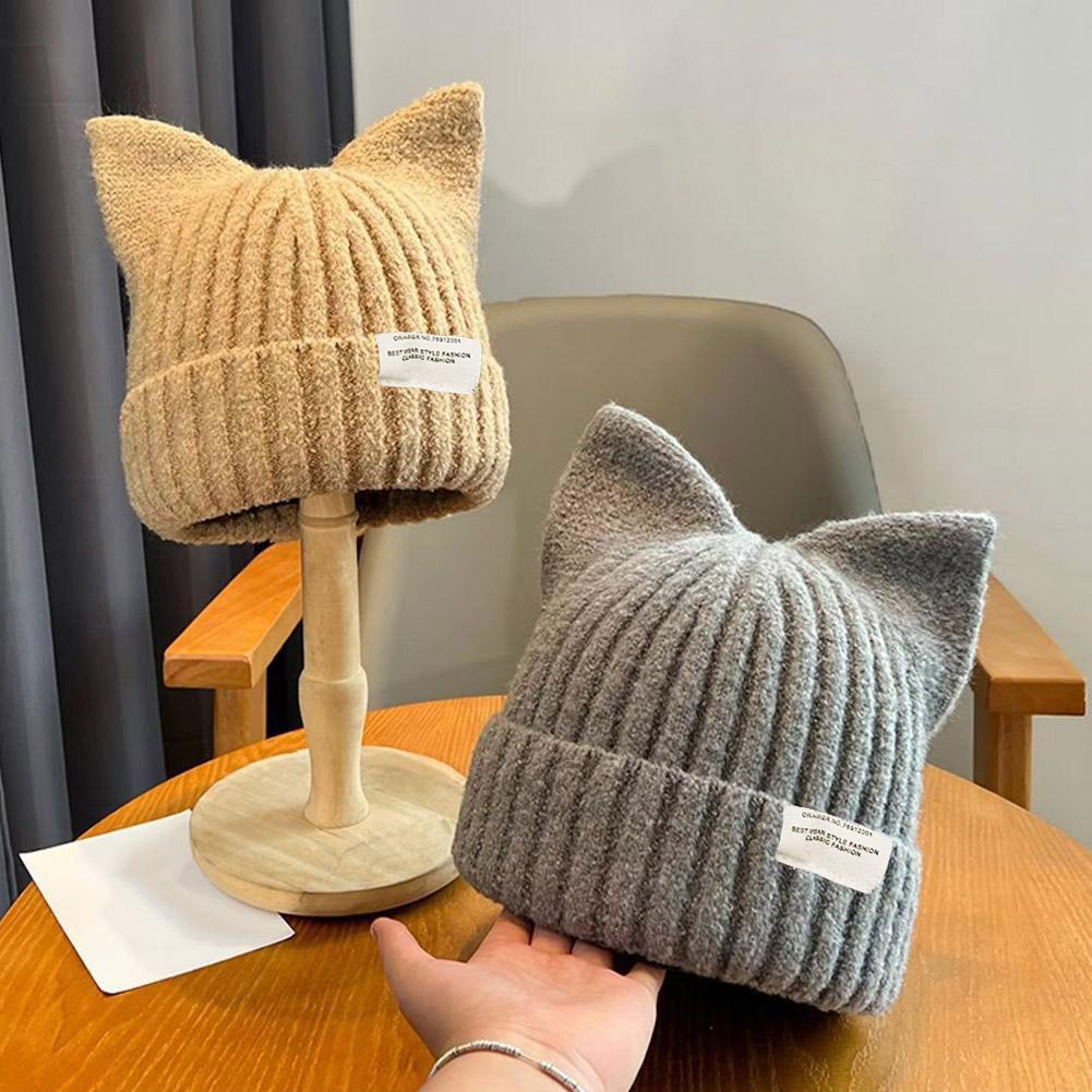 Cute Cat Ears Beanie For Women Winter Warmth And Style Soft Knitted Ear Protection 1