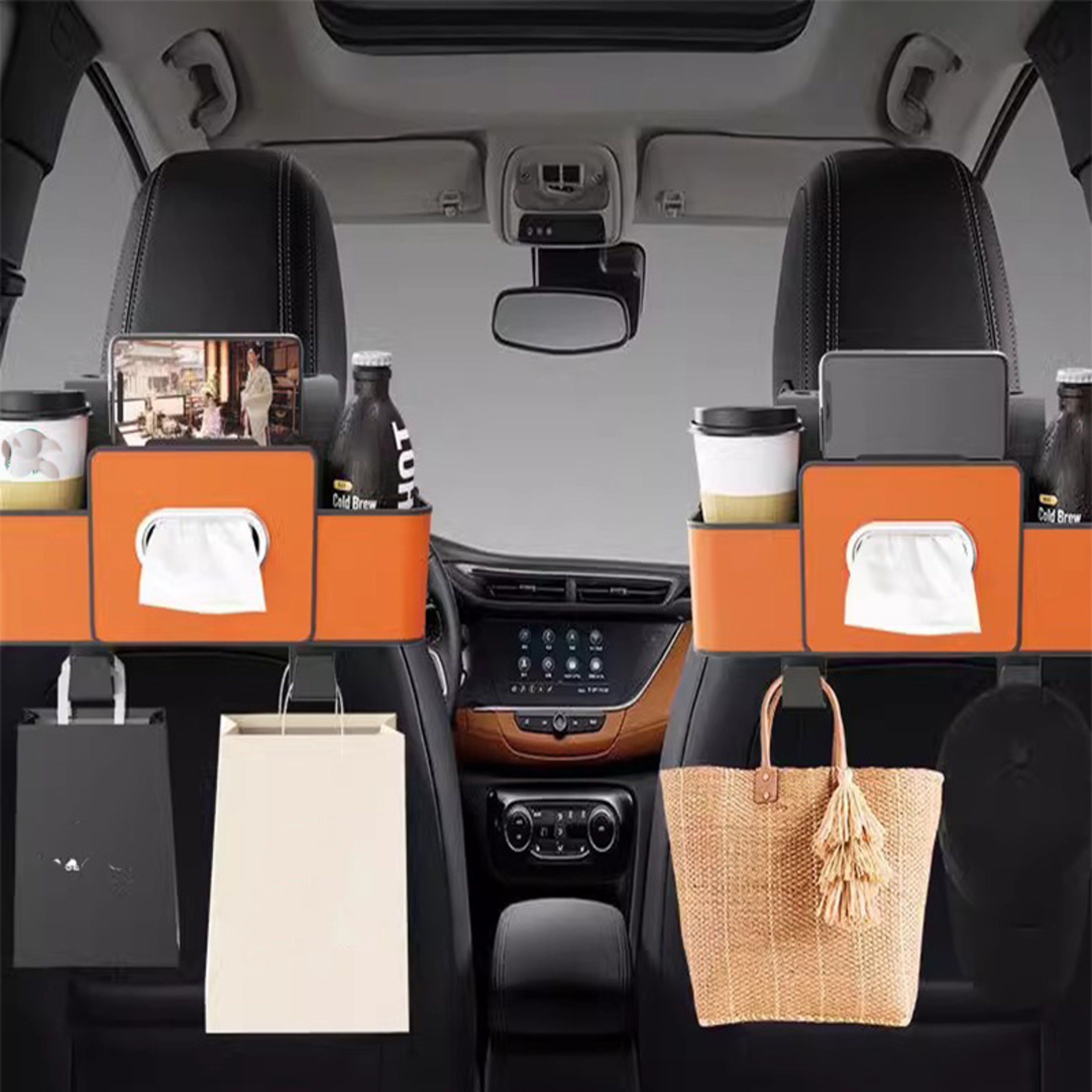 Car Backseat Organizer with Leather Storage, Stylish Storage & Cup Holder for Car Essentials – view 2